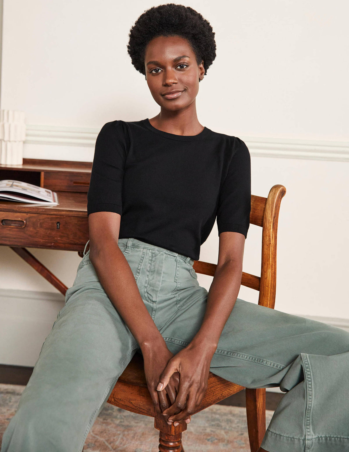 Cotton Crew Knitted Top-Black - Image 4