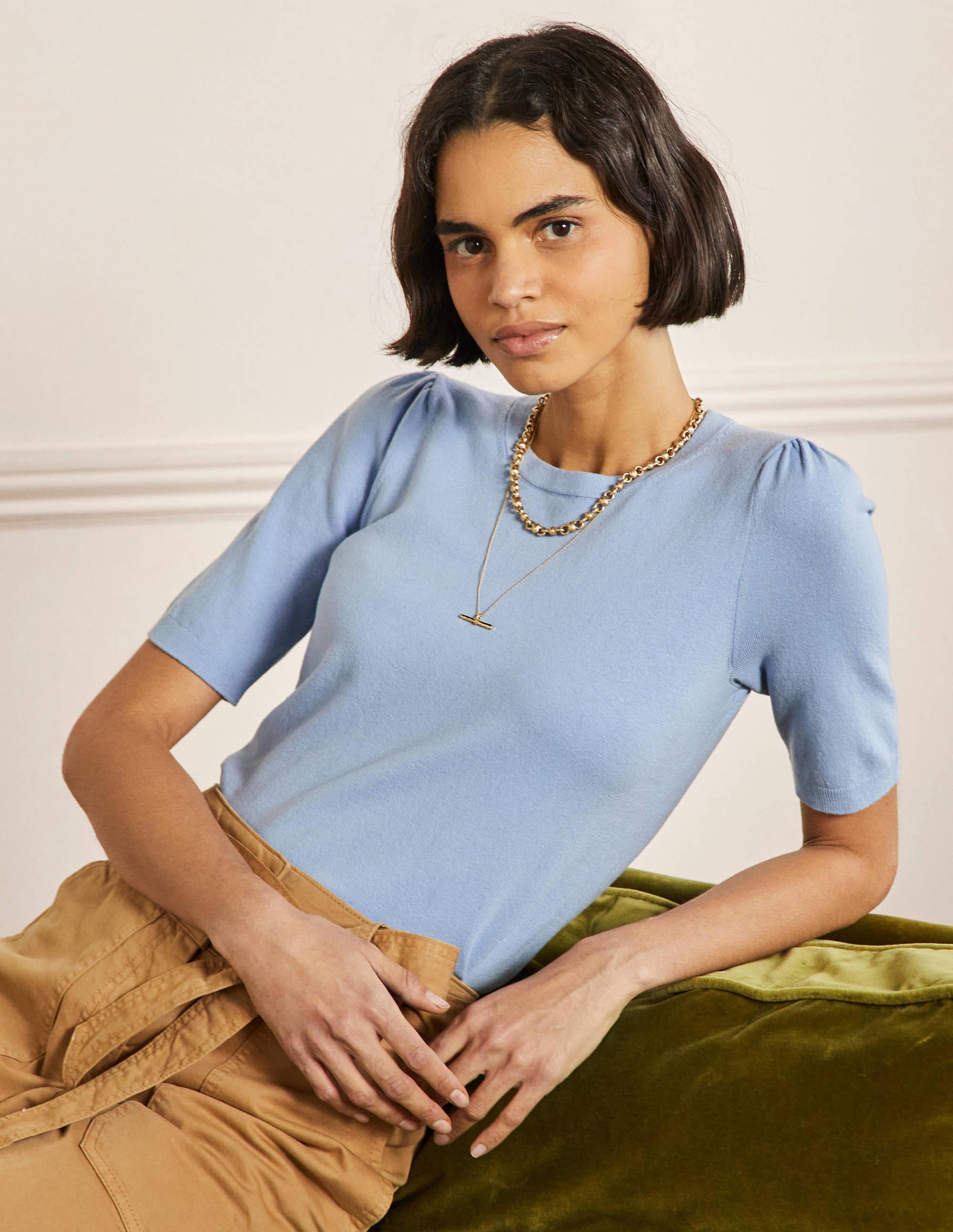 Cotton Crew Knitted Top-Dusty Blue - Image 1