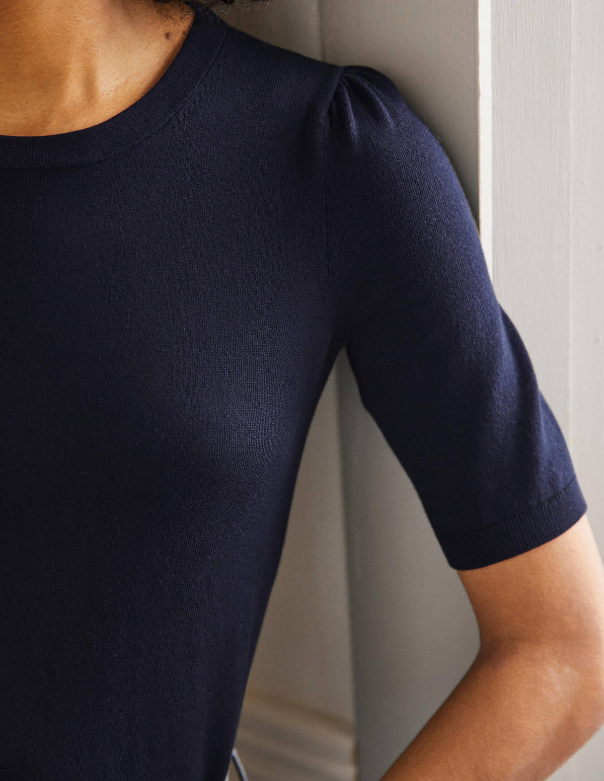 Cotton Crew Knitted Top-Navy - Image 2