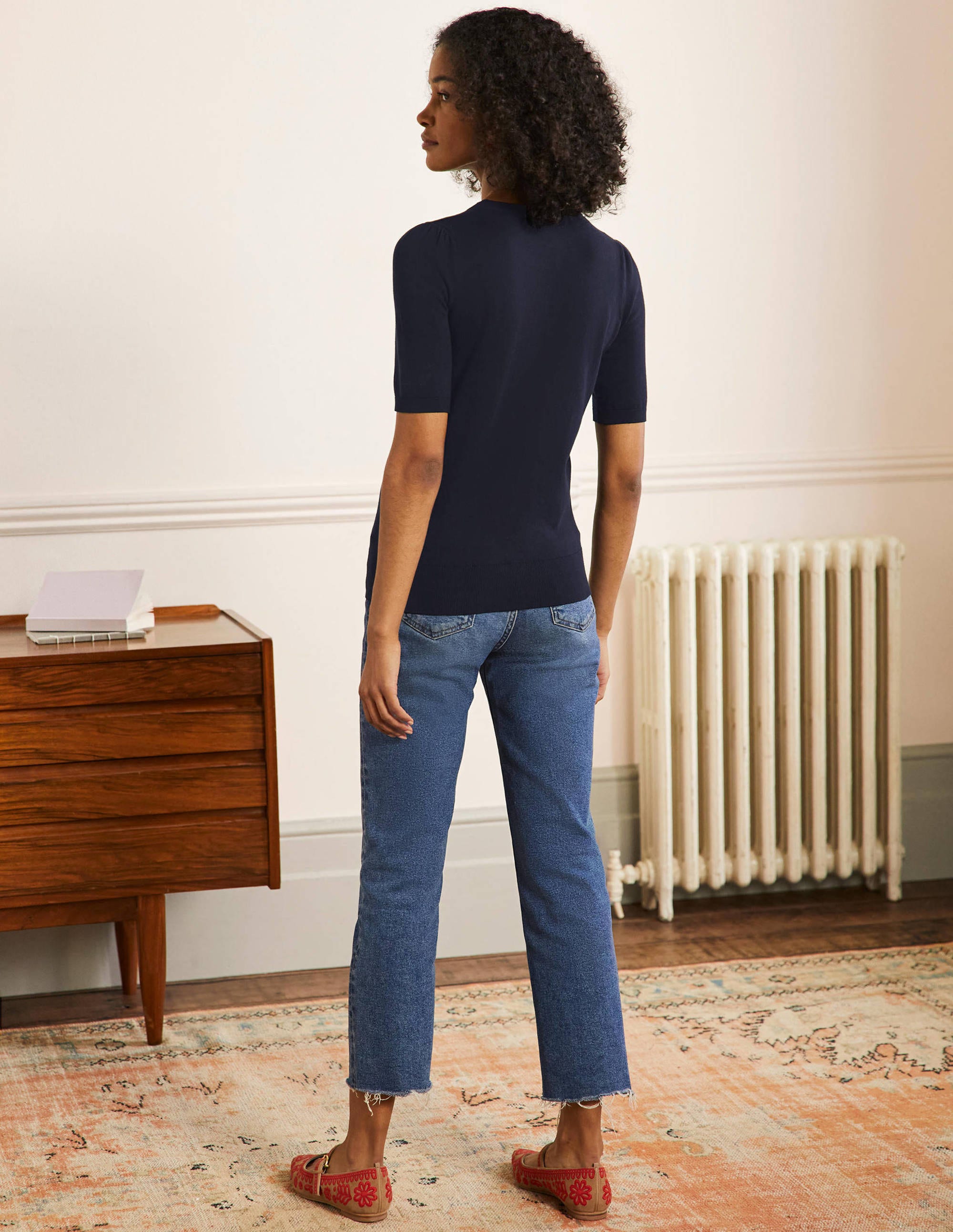 Cotton Crew Knitted Top-Navy - Image 3
