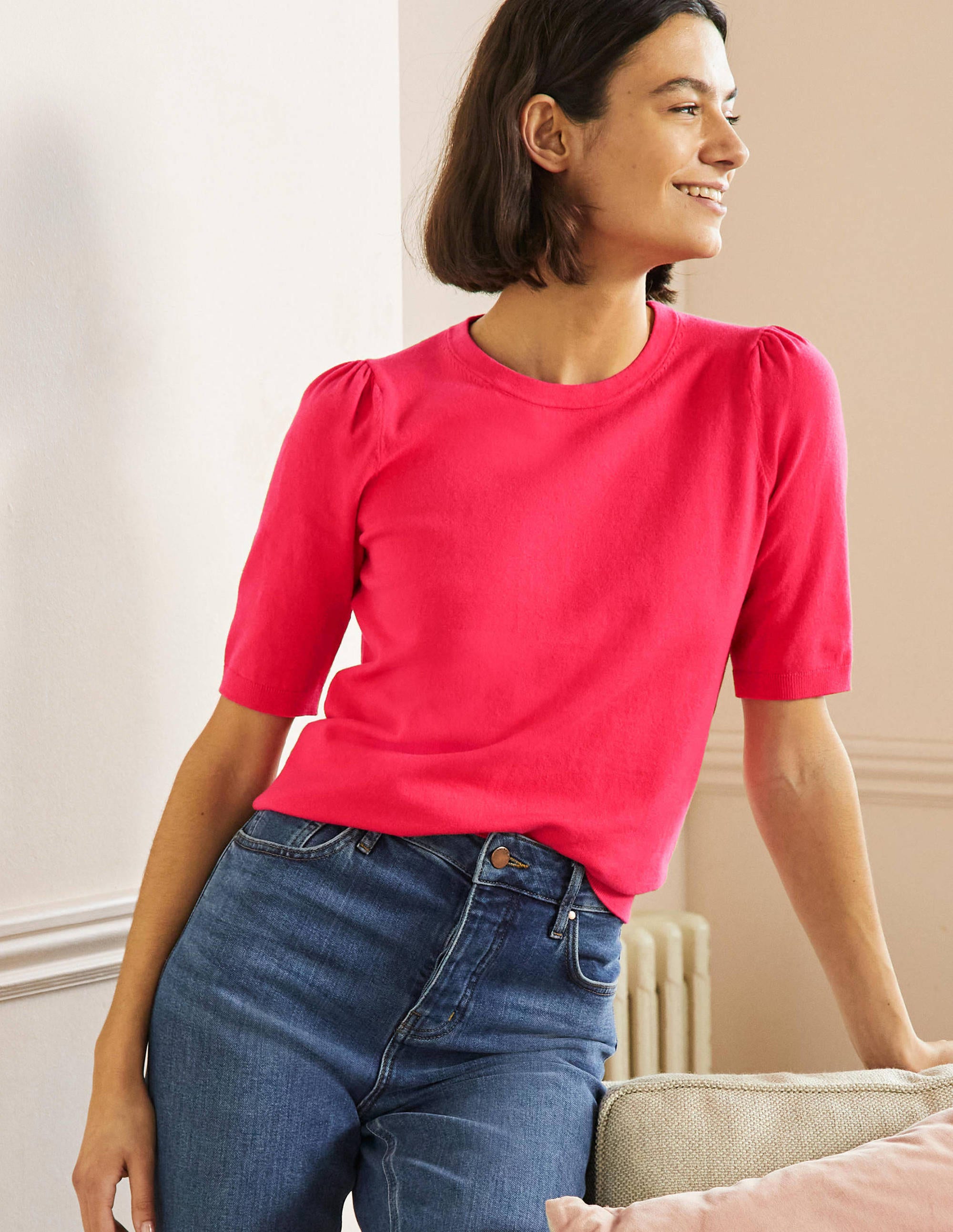 Cotton Crew Knitted Top-Radish - Image 1