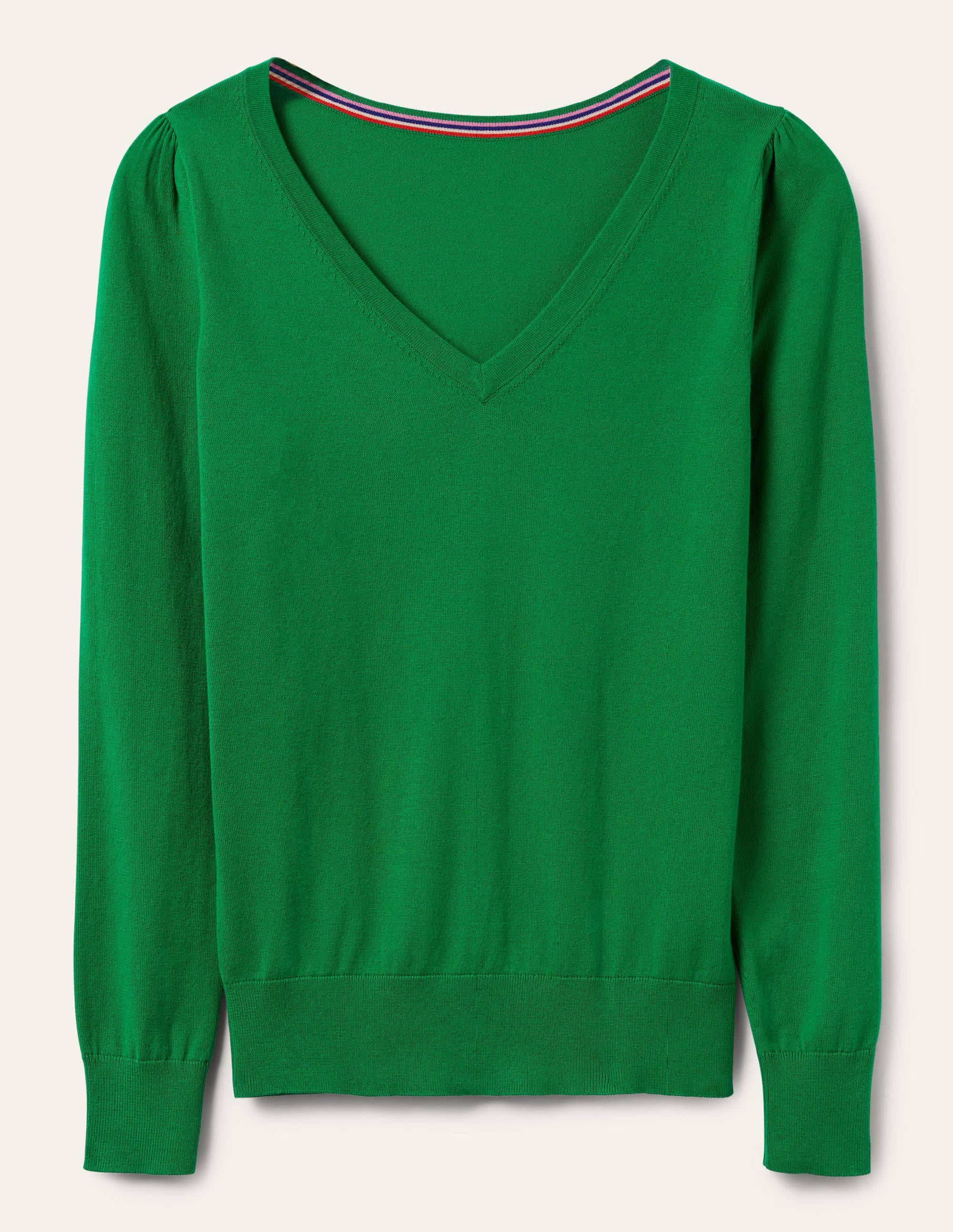 Cotton V-Neck Jumper-Highland Green - Image 7