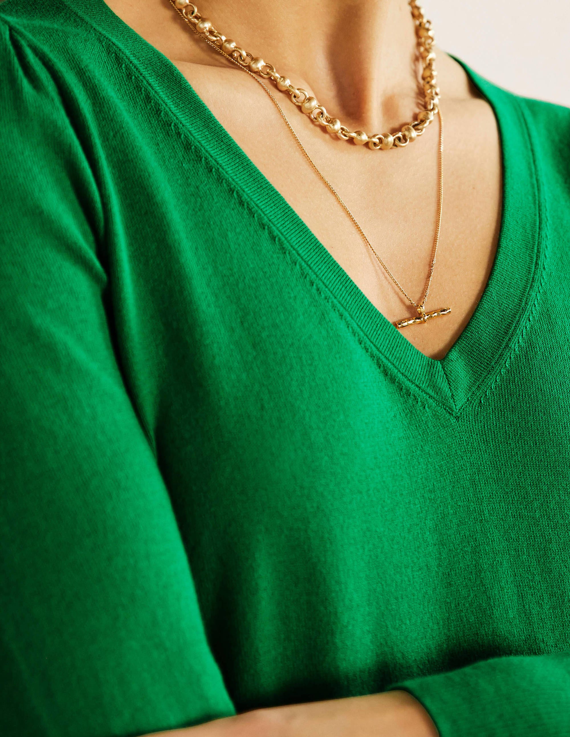 Cotton V-Neck Jumper-Highland Green - Image 2