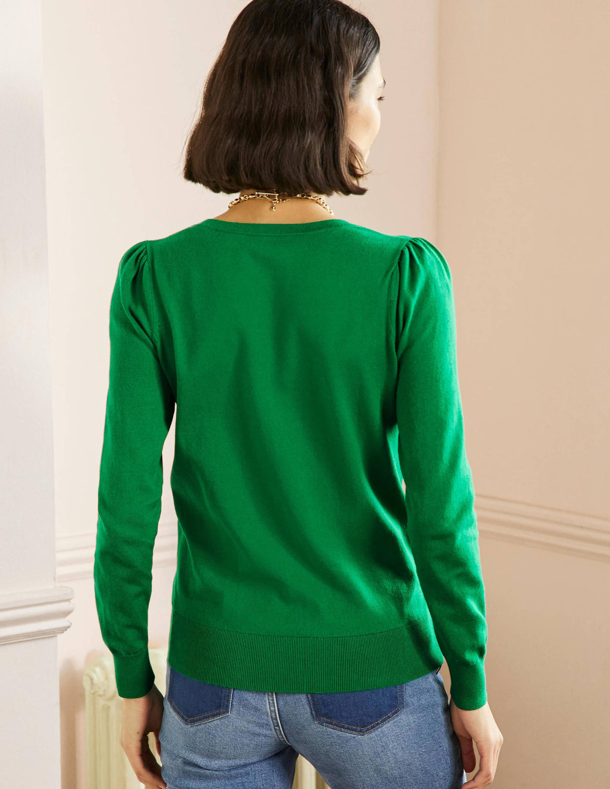 Cotton V-Neck Jumper-Highland Green - Image 3