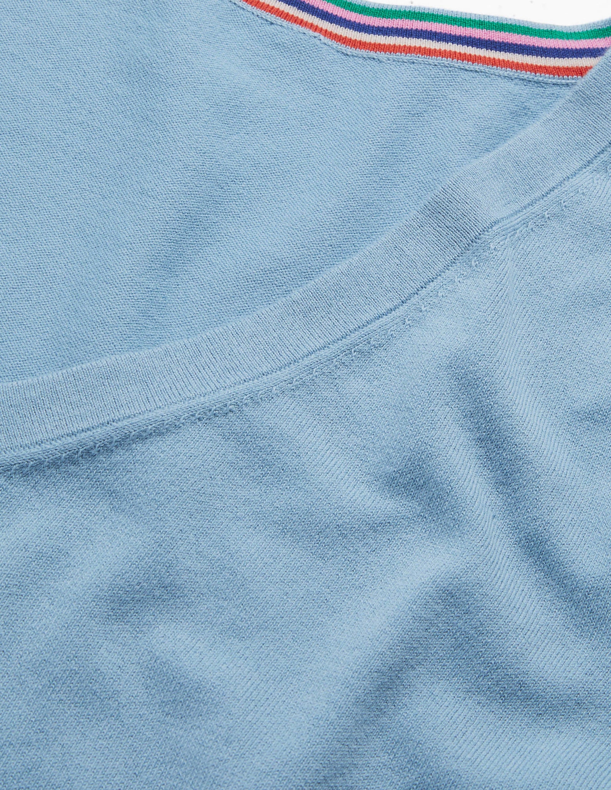 Cotton V-Neck Jumper-Dusty Blue-5
