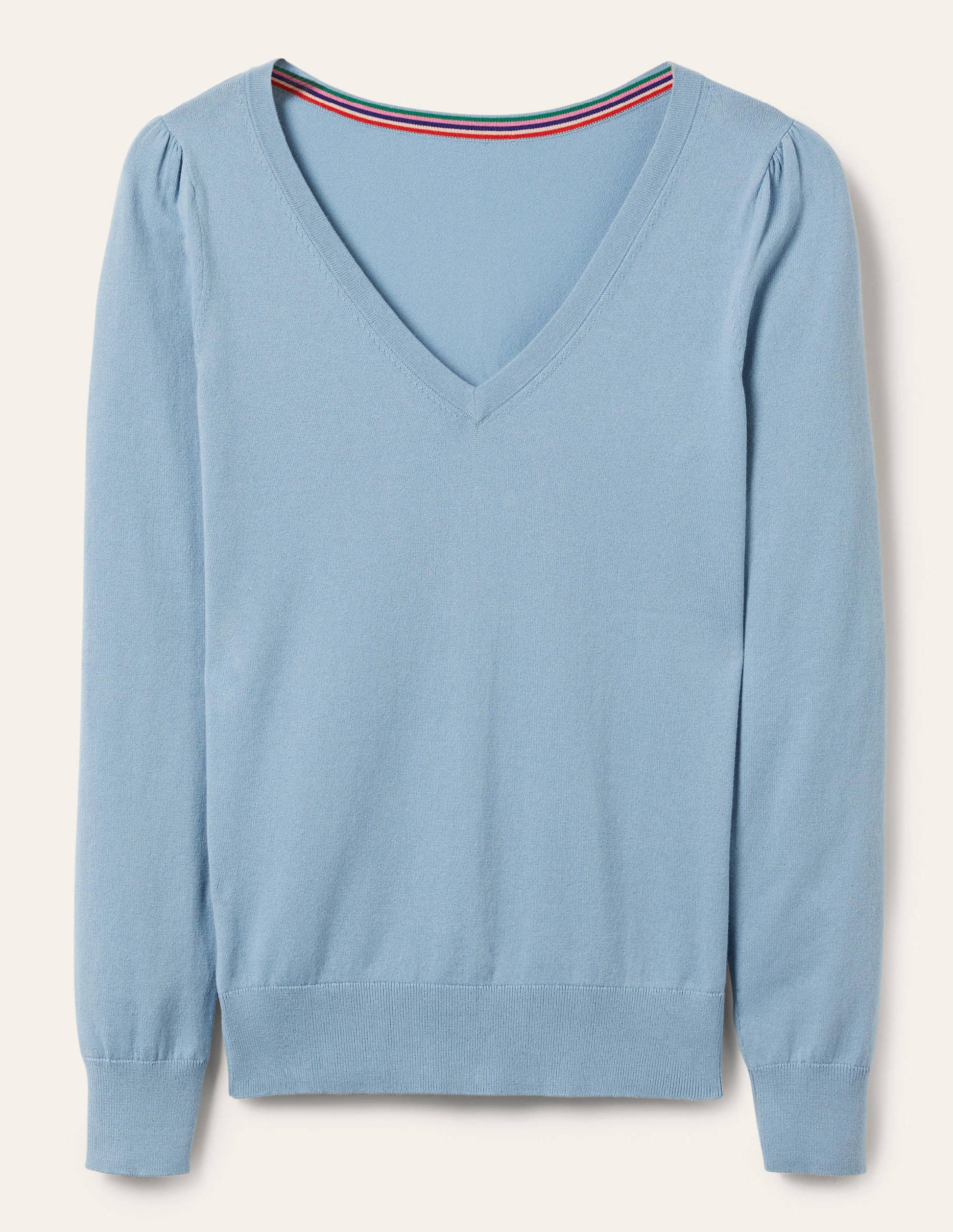 Cotton V-Neck Jumper-Dusty Blue-6