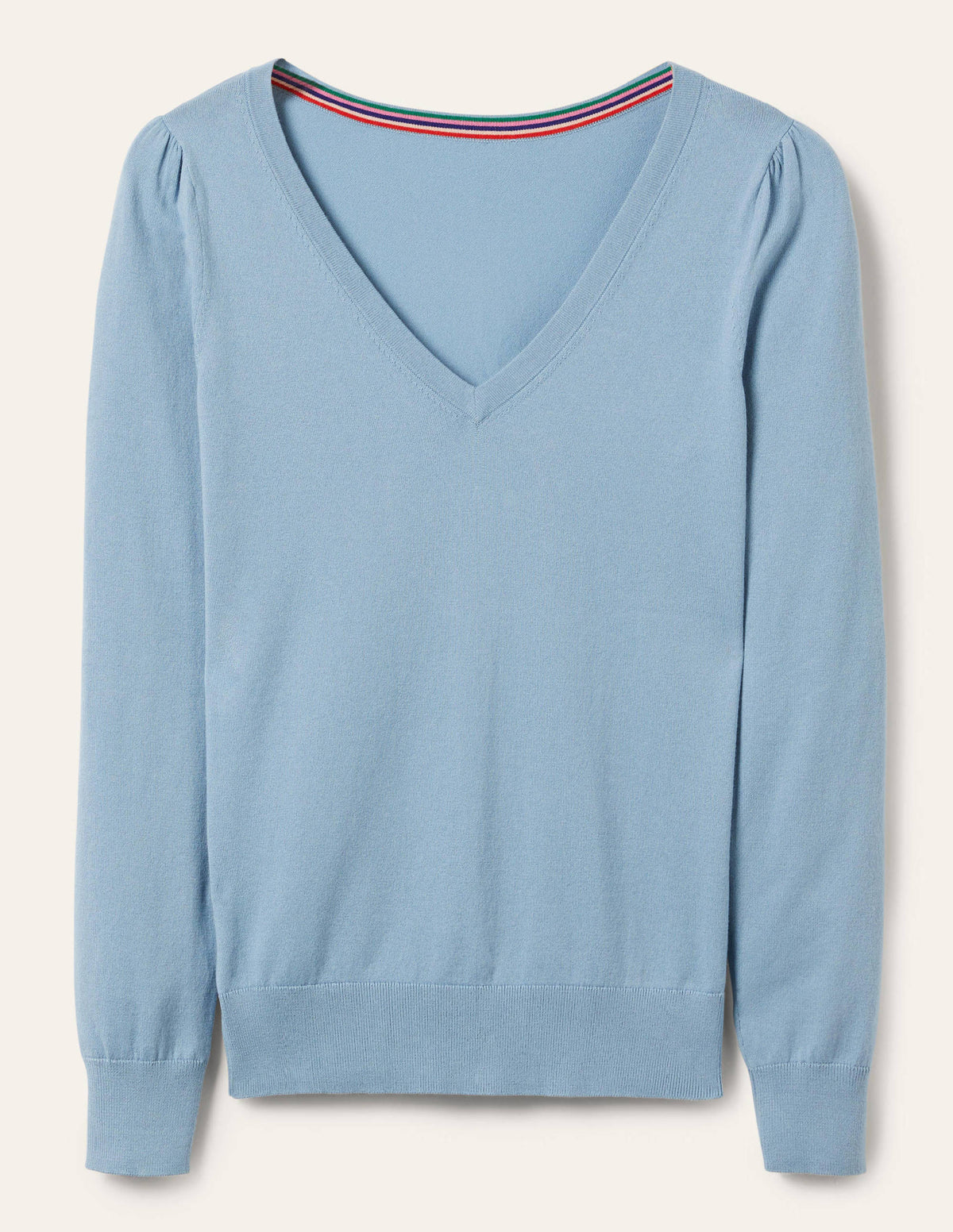 Cotton V-Neck Jumper-Dusty Blue - Image 6