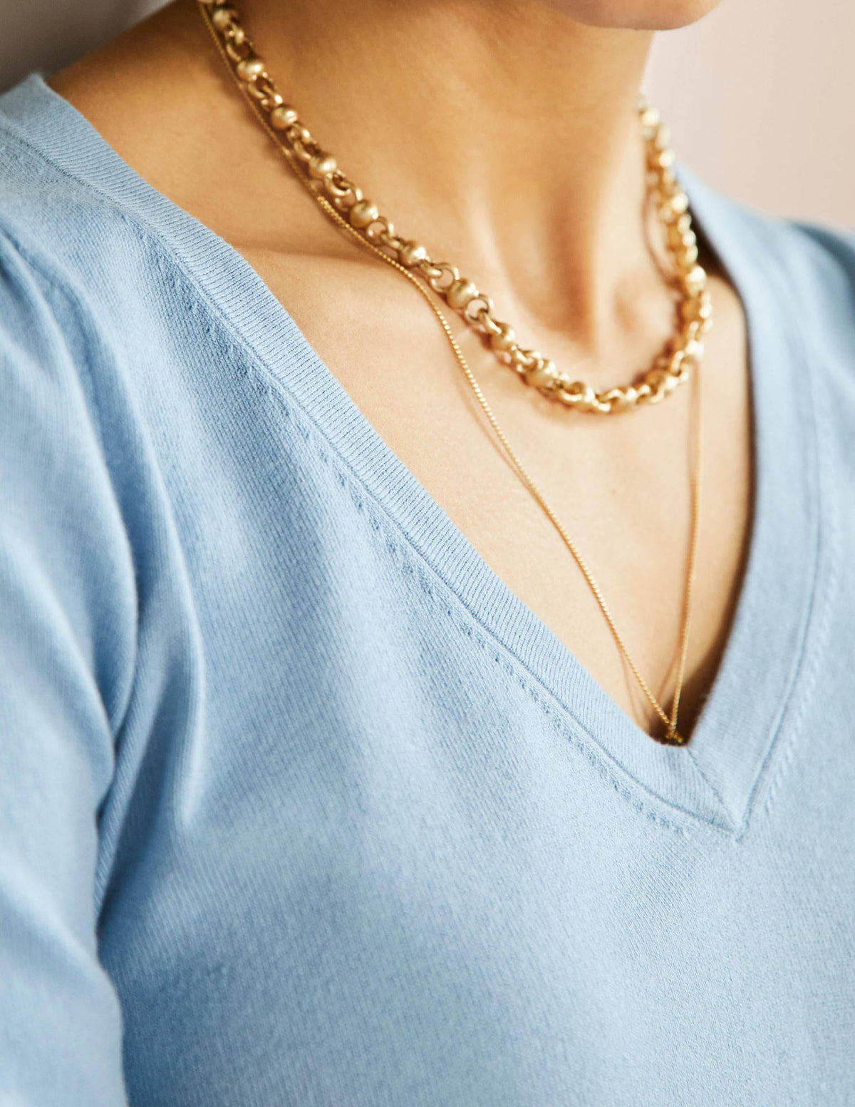 Cotton V-Neck Jumper-Dusty Blue - Image 2