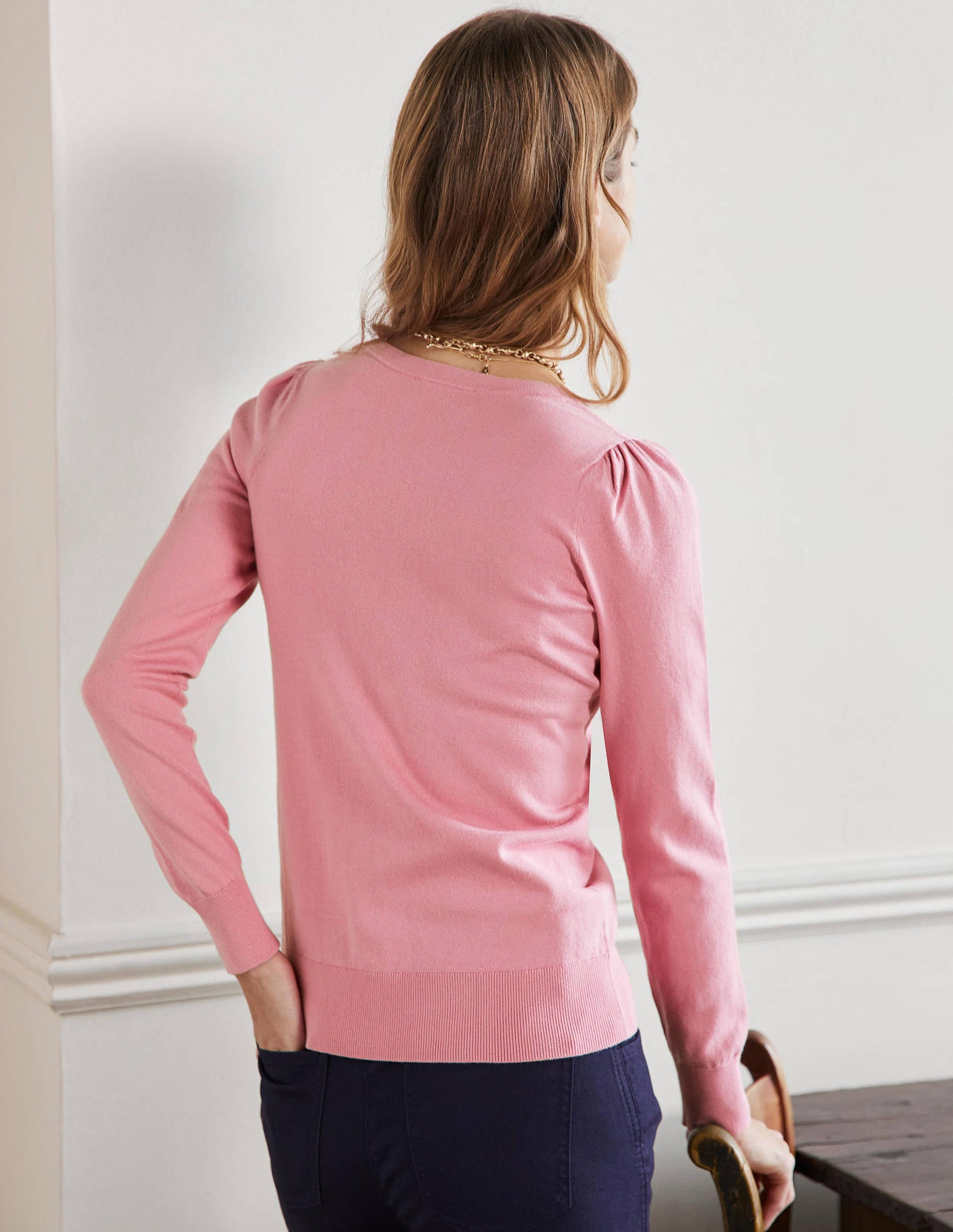 Cotton V-Neck Jumper-Posy Pink-3