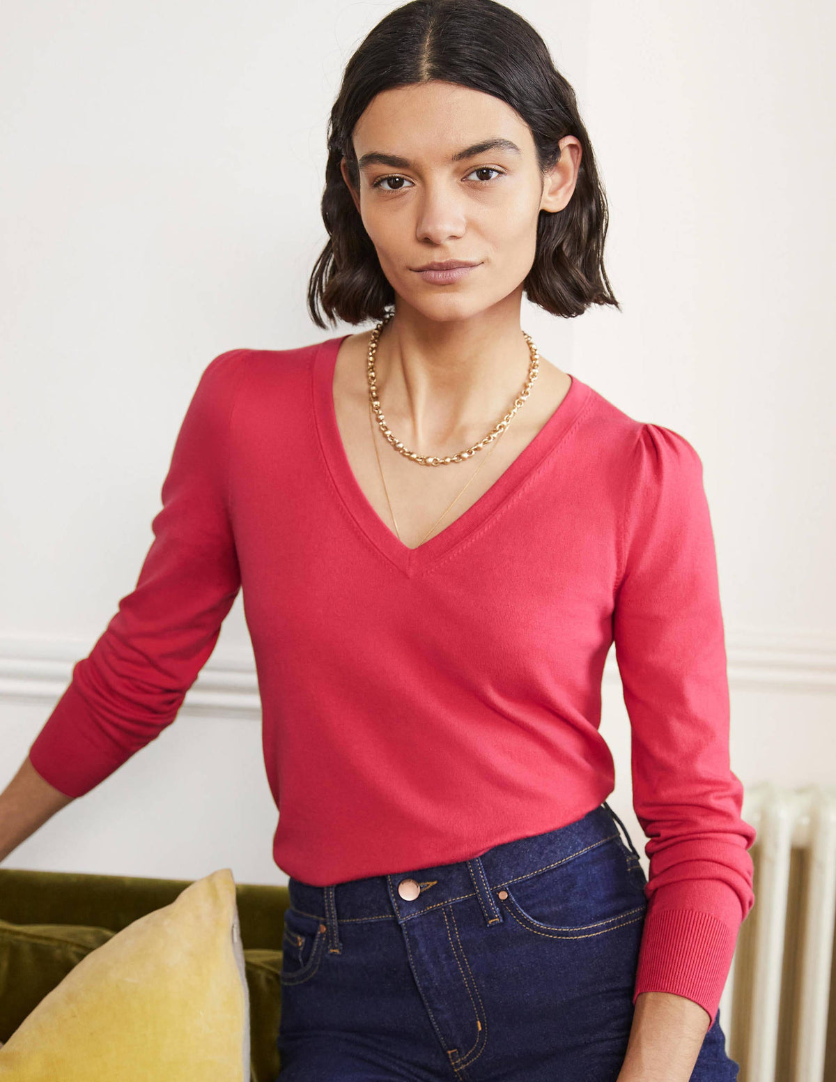 Cotton V-Neck Jumper-Radish - Image 1