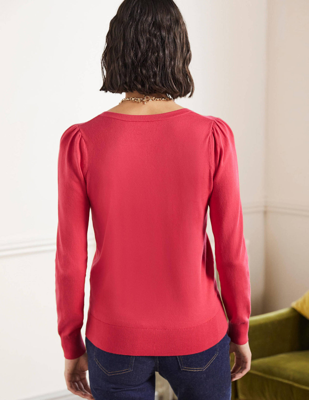 Cotton V-Neck Jumper-Radish - Image 3