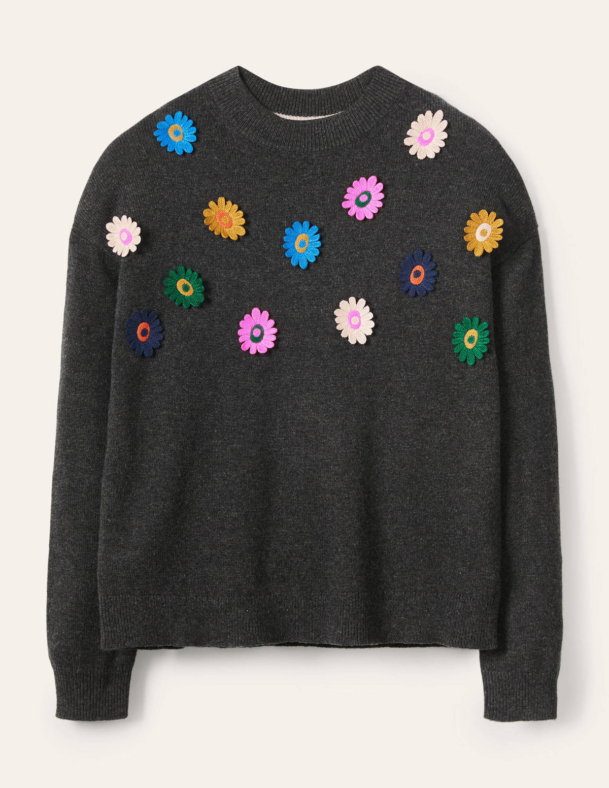 Relaxed Embroidered Jumper-Charcoal Melange, Sunflower - Image 5