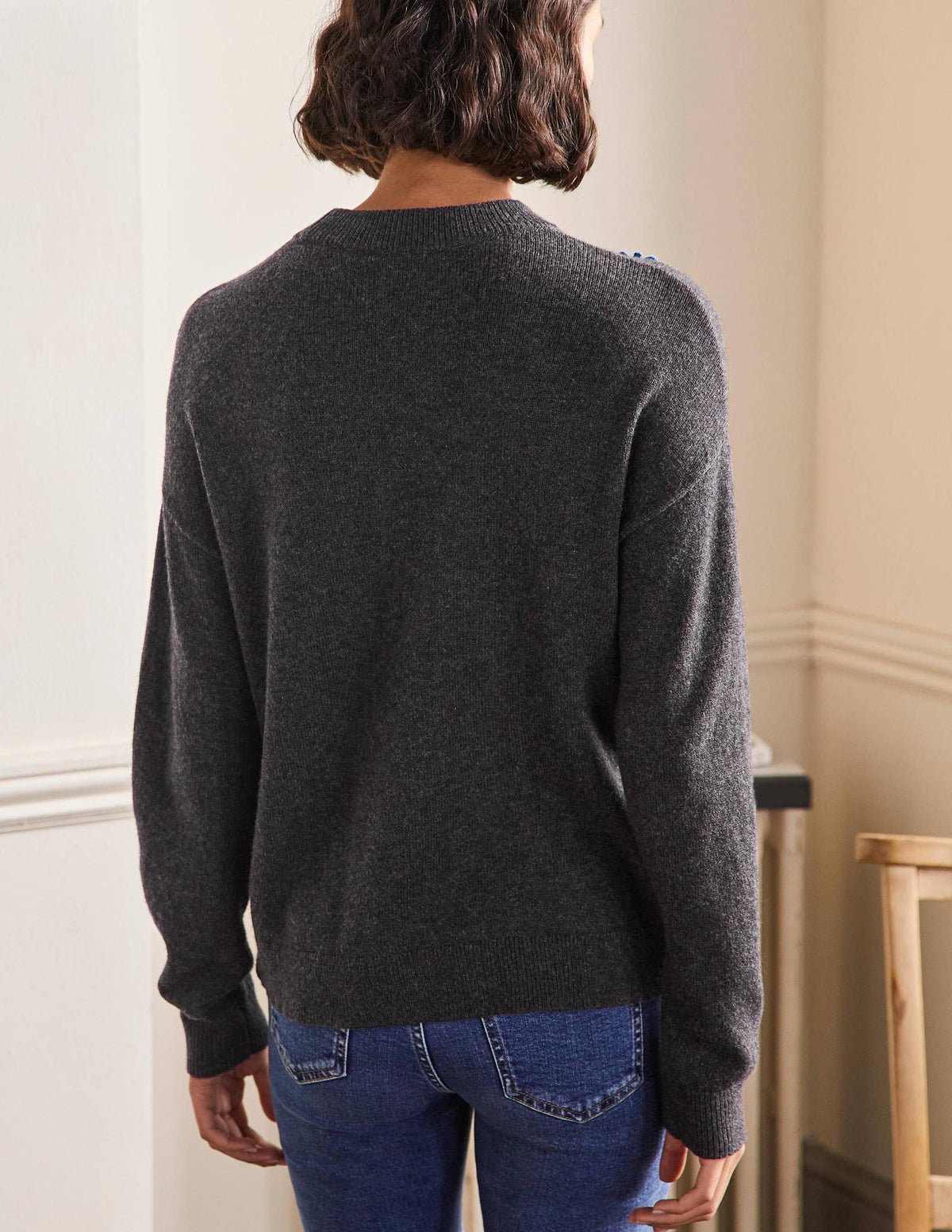 Relaxed Embroidered Jumper-Charcoal Melange, Sunflower - Image 3