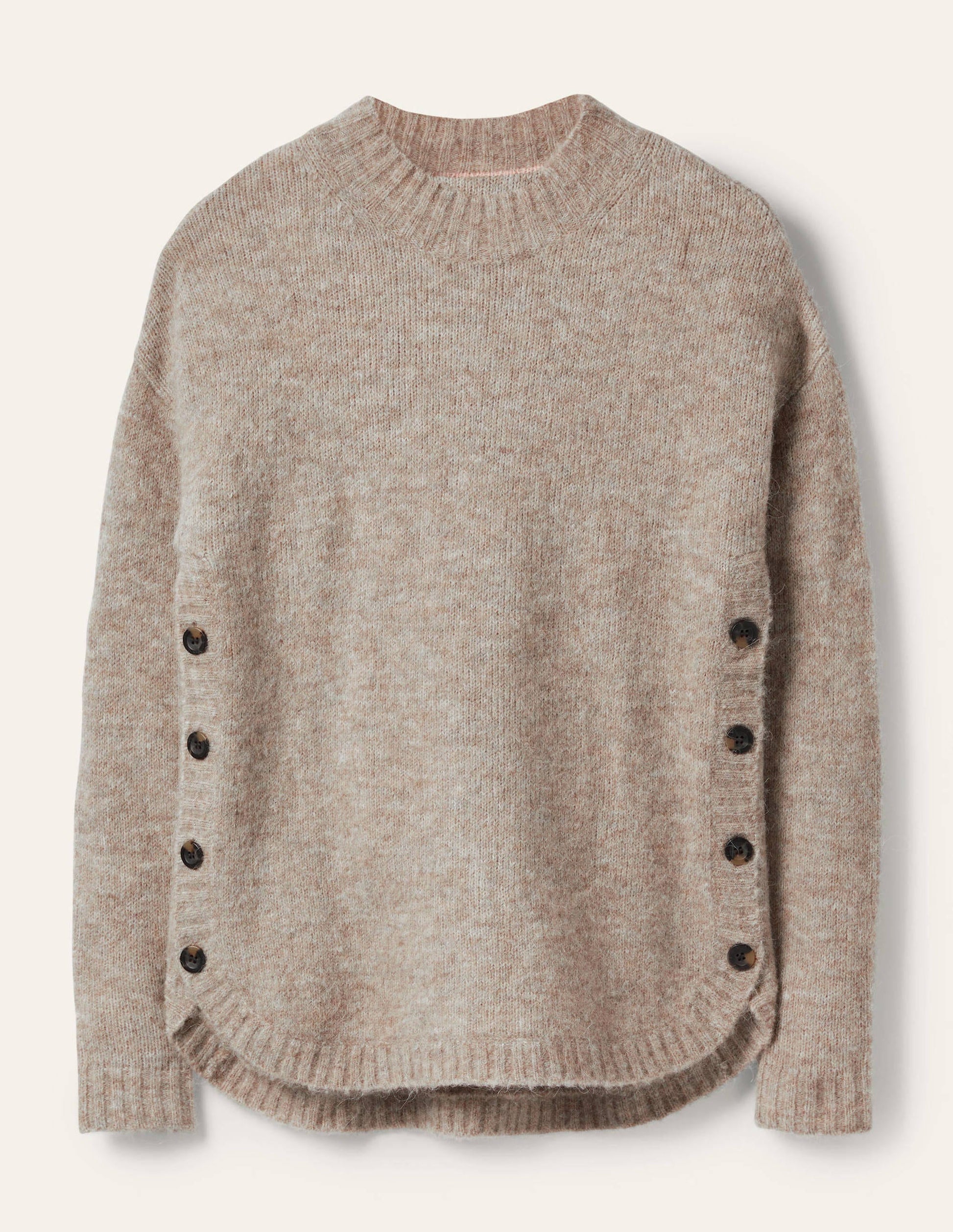 Fluffy Side Button Jumper-Mink Melange-5