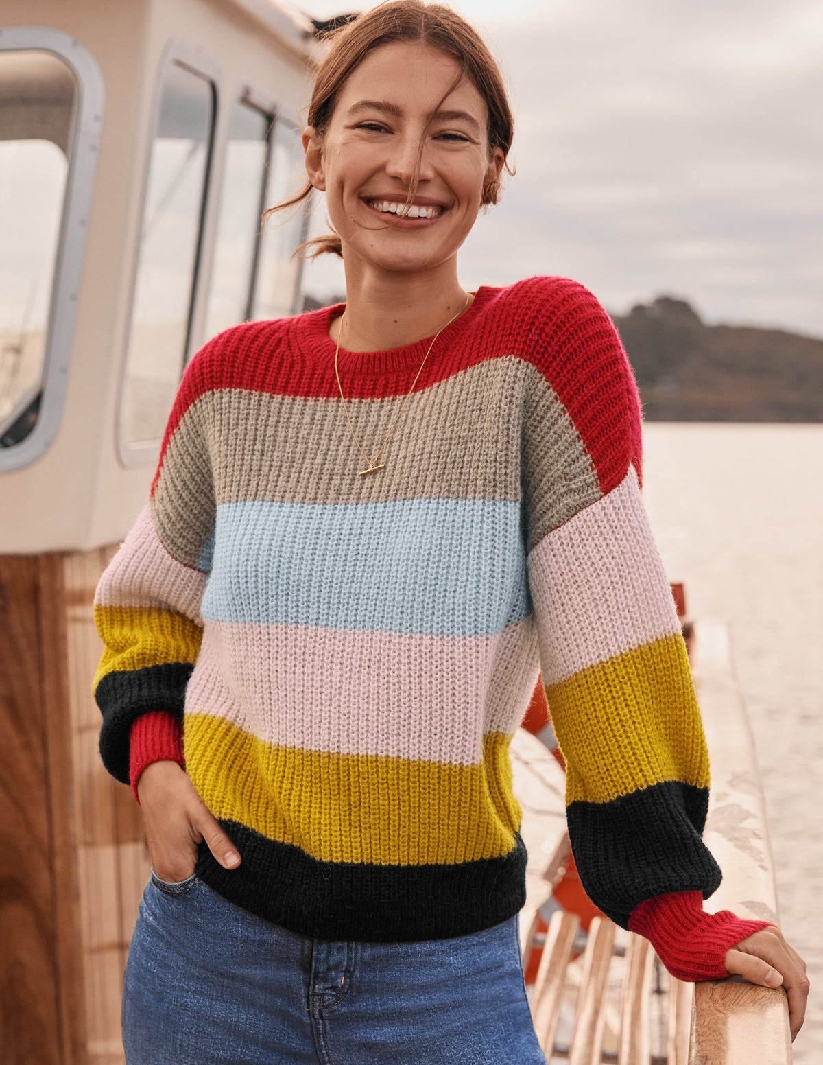 Blouson Cuff Fluffy Jumper-Fluffy Rainbow Multi Stripe - Image 7