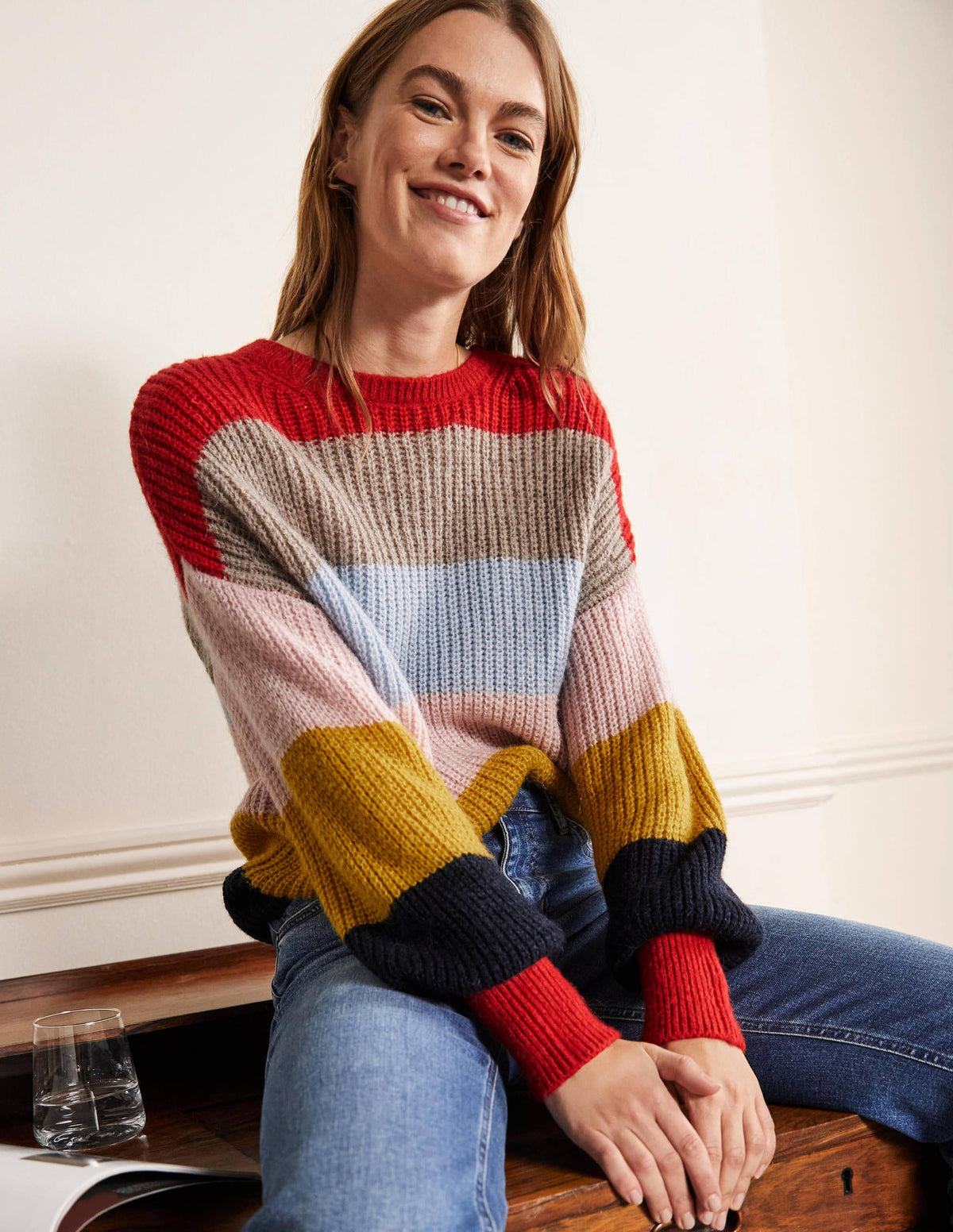 Blouson Cuff Fluffy Jumper-Fluffy Rainbow Multi Stripe-1