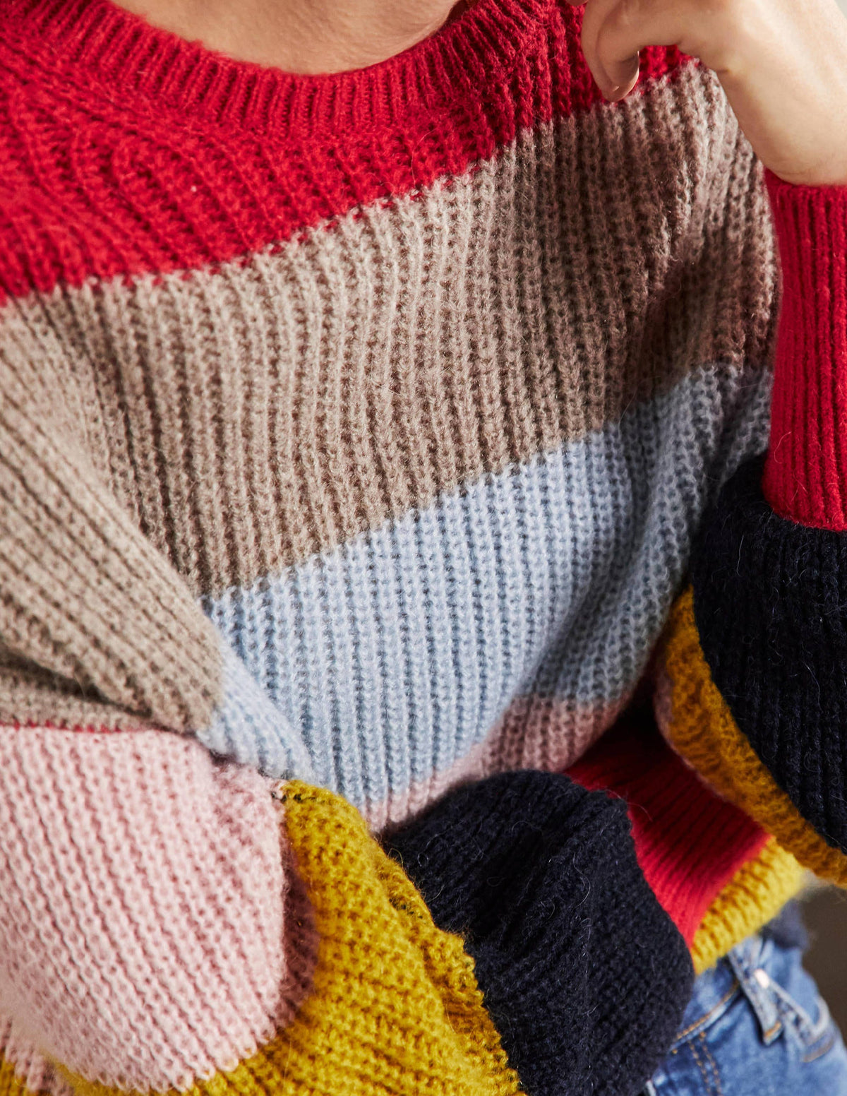 Blouson Cuff Fluffy Jumper-Fluffy Rainbow Multi Stripe - Image 2