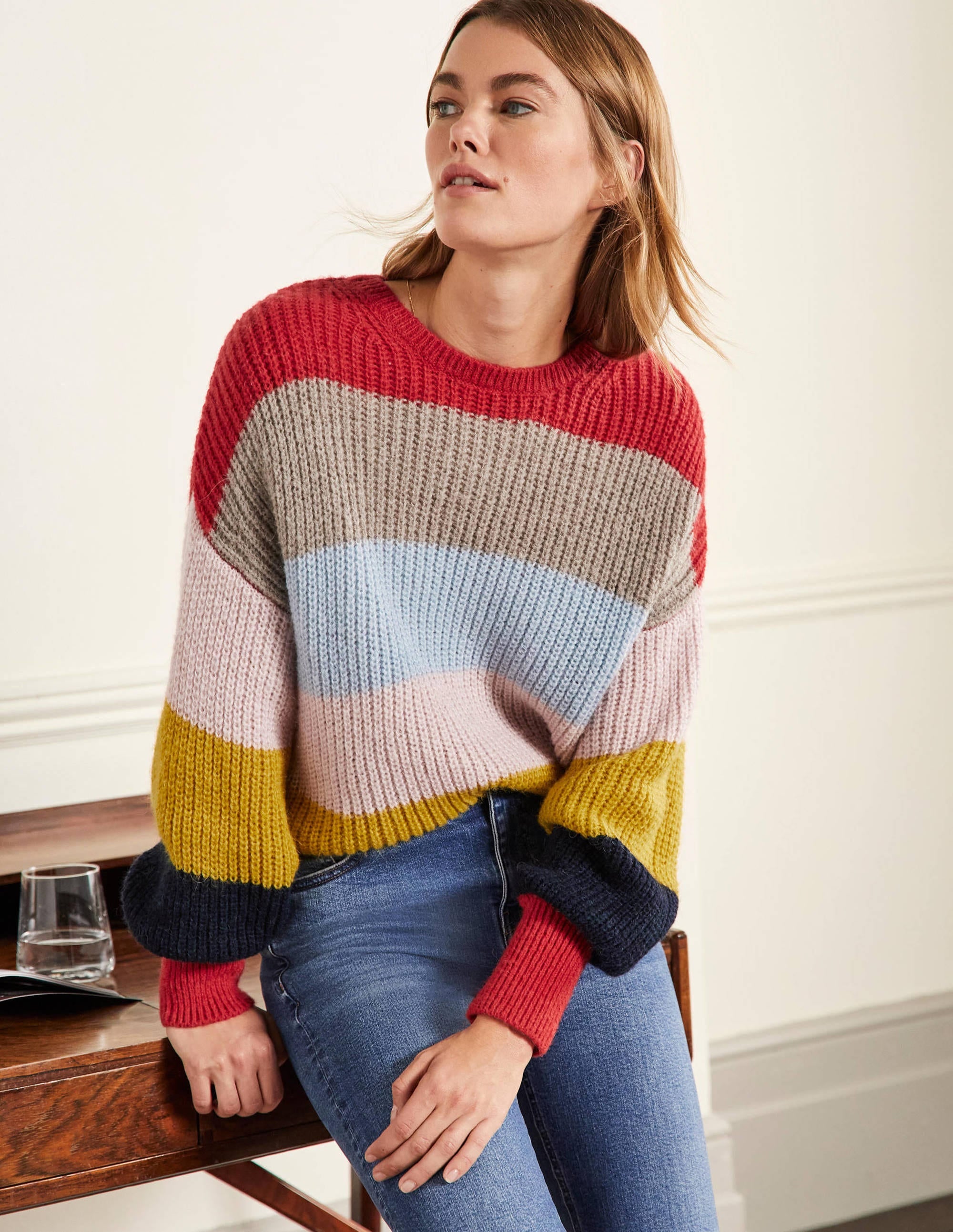 Blouson Cuff Fluffy Jumper-Fluffy Rainbow Multi Stripe - Image 4