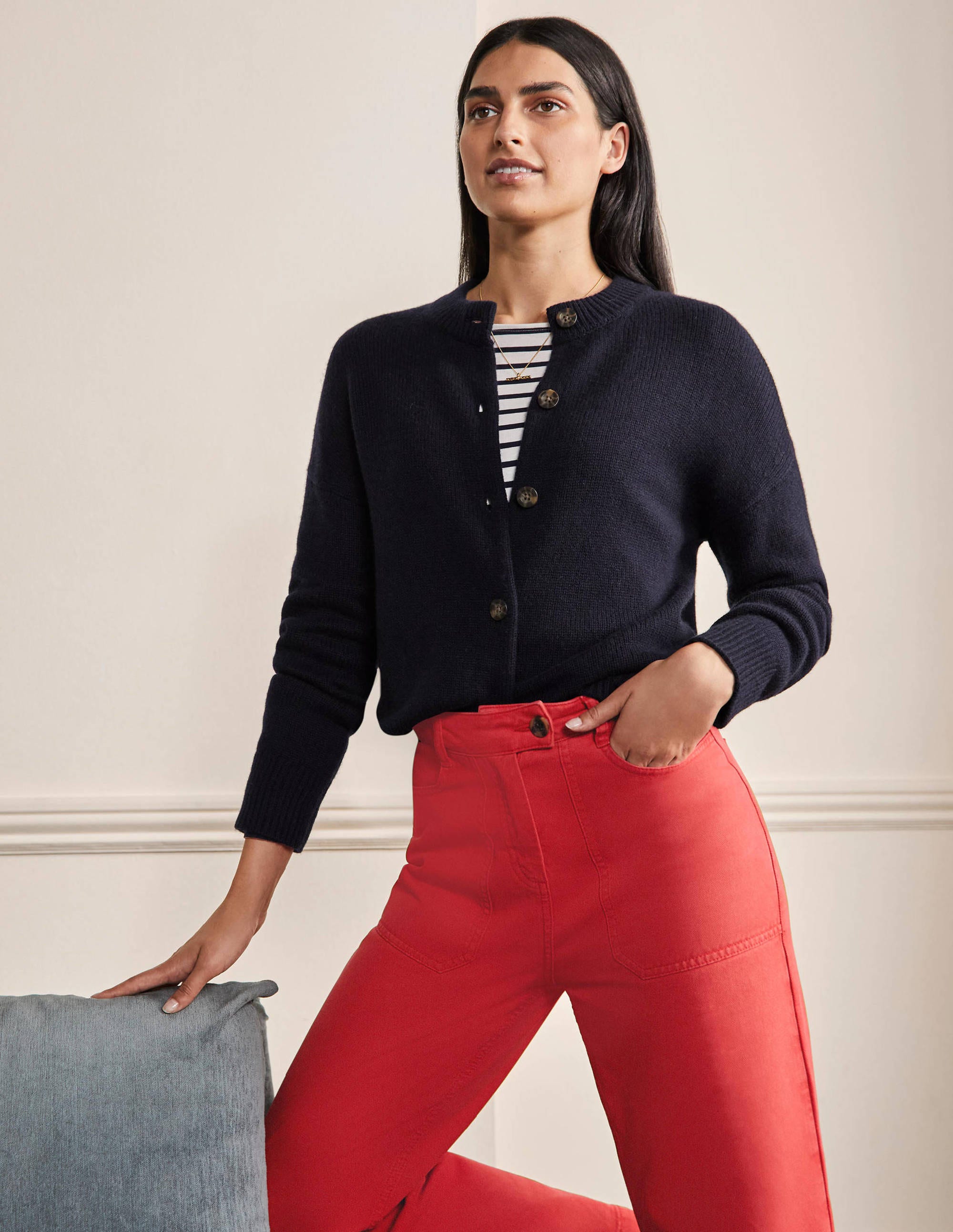 Chunky Cashmere Cardigan-Navy - Image 1