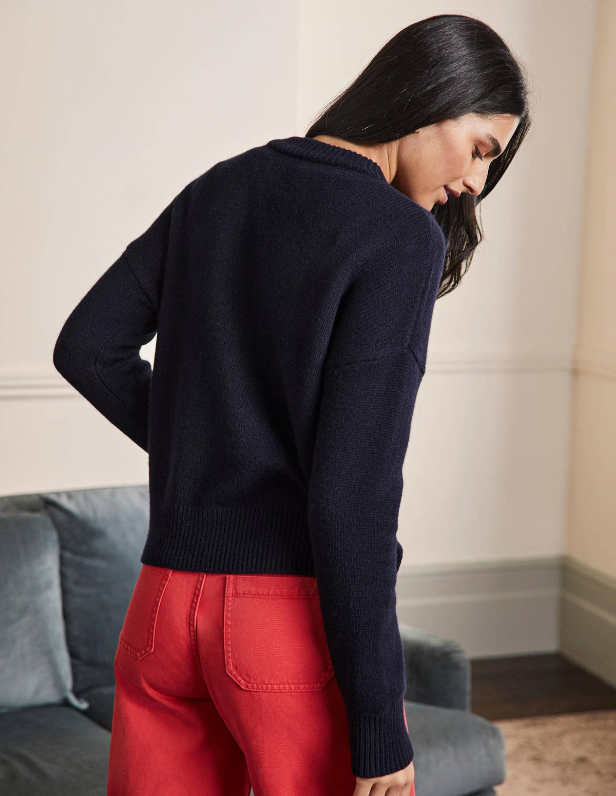 Chunky Cashmere Cardigan-Navy - Image 3