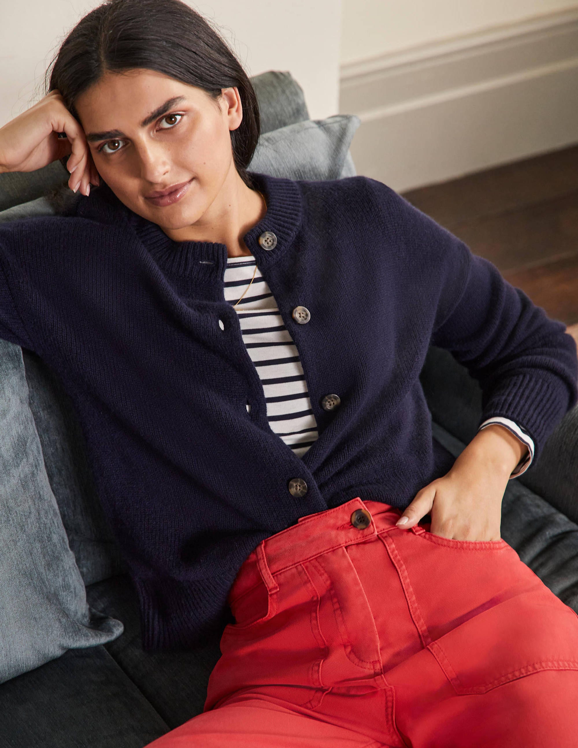 Chunky Cashmere Cardigan-Navy - Image 4