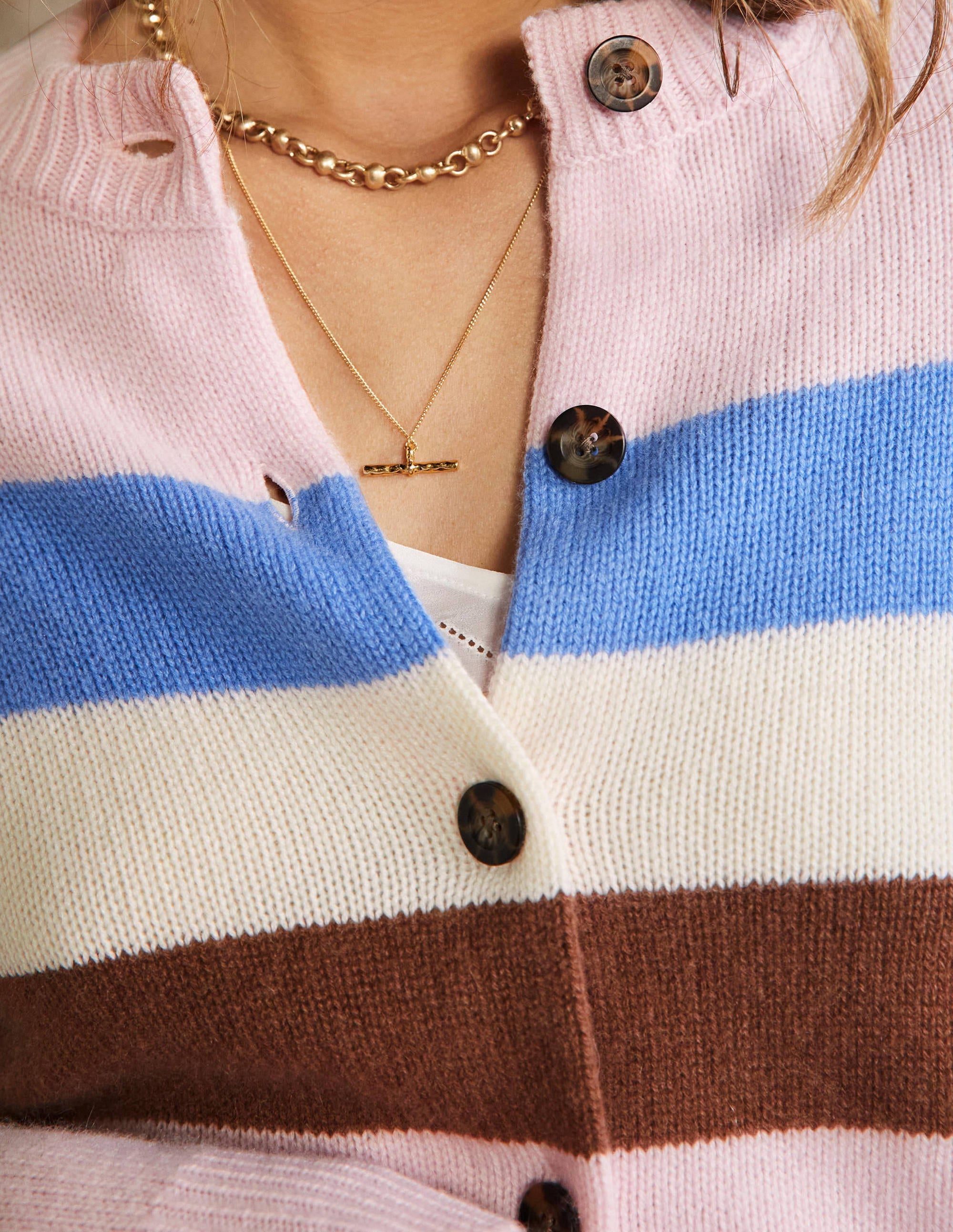 Chunky Cashmere Cardigan-Milkshake, Hyacinth Stripe - Image 2