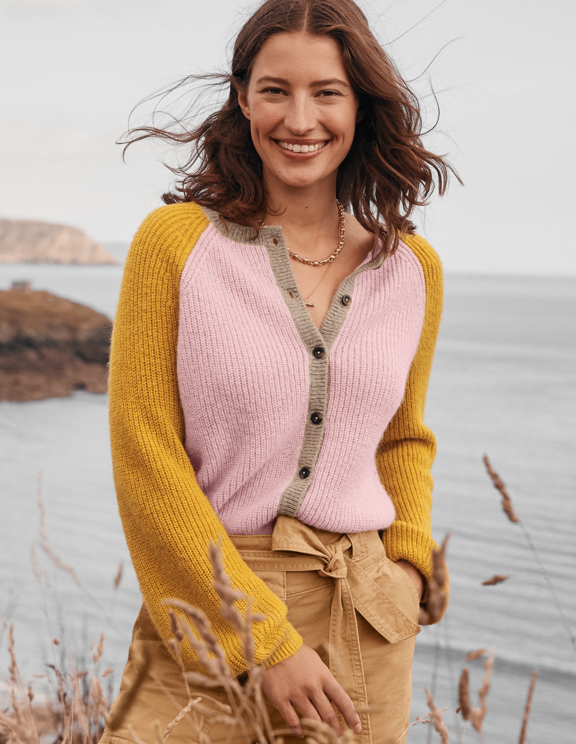Fluffy Colourblock Cardigan-Milkshake, Olive Oil - Image 4