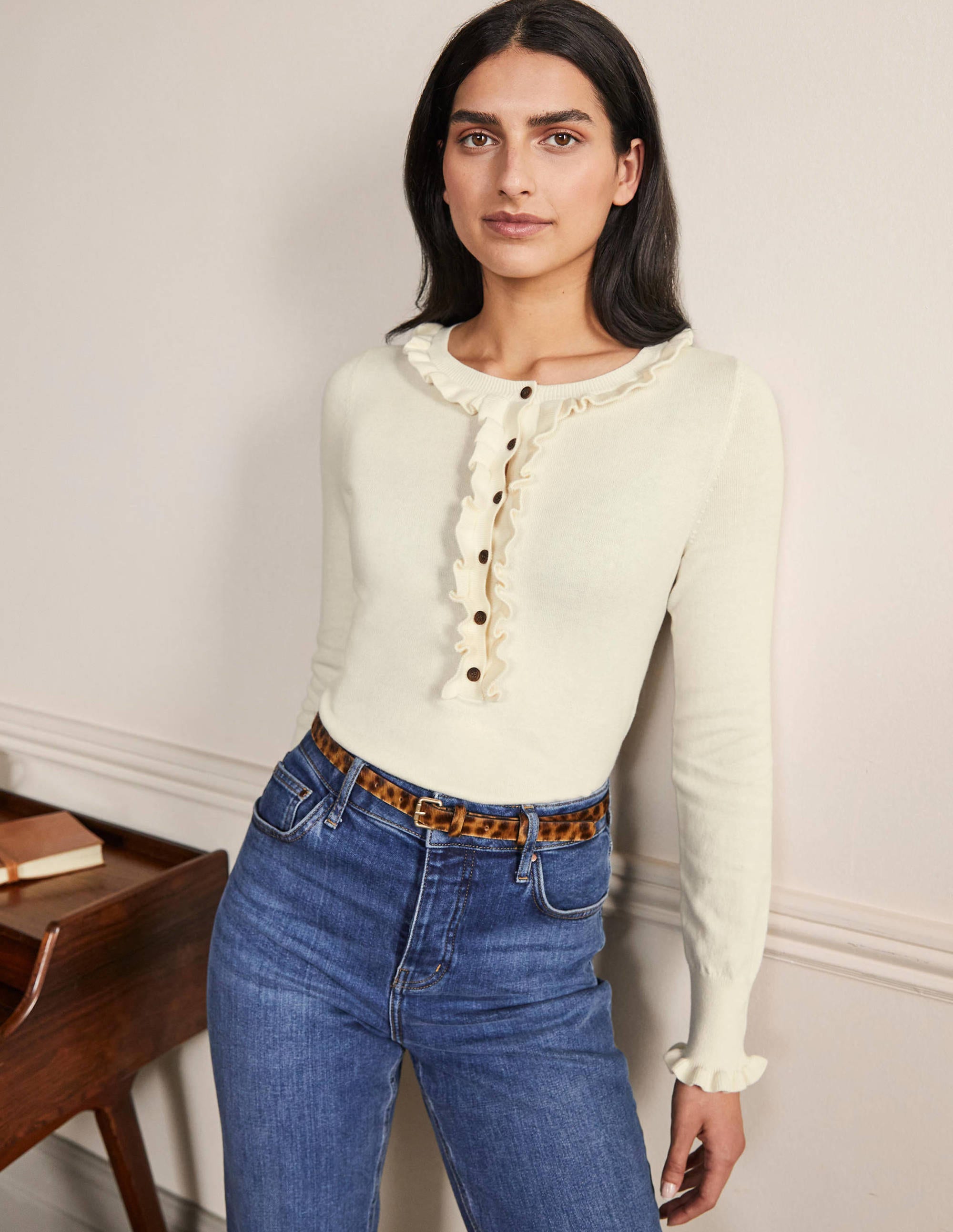 Frill Detail Henley Jumper-Ivory - Image 1