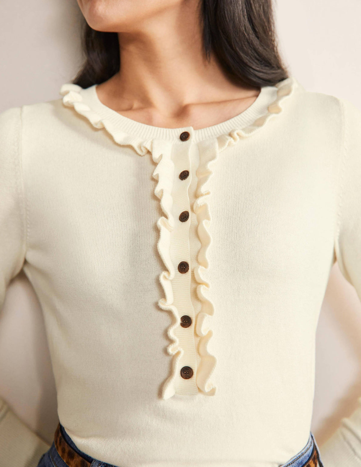 Frill Detail Henley Jumper-Ivory-2