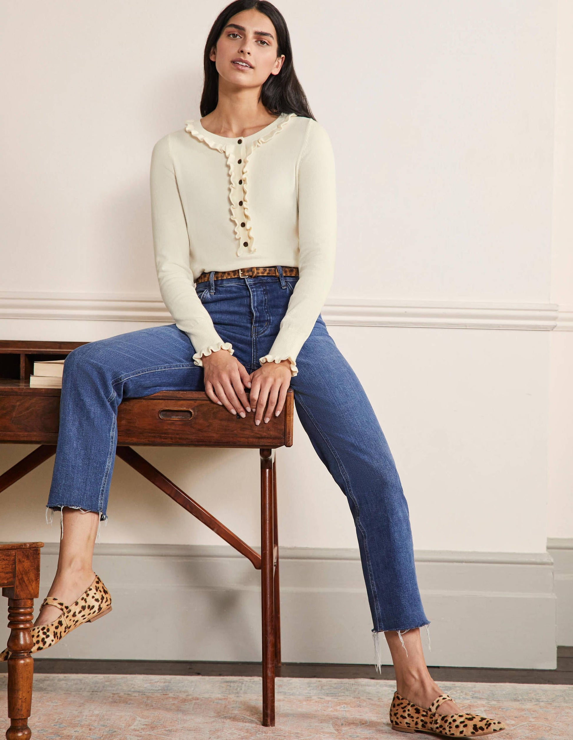 Frill Detail Henley Jumper-Ivory-4