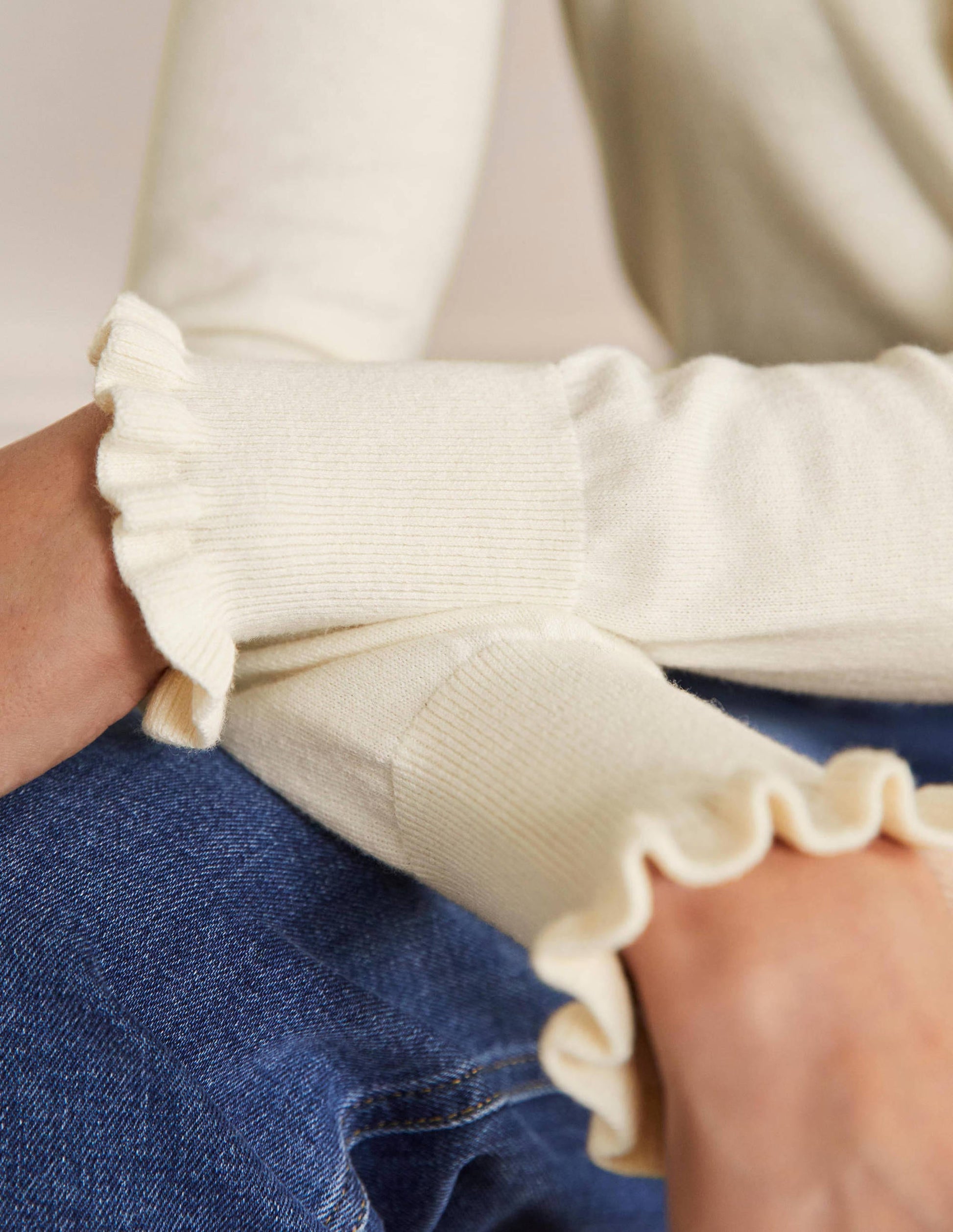Frill Detail Henley Jumper-Ivory-5