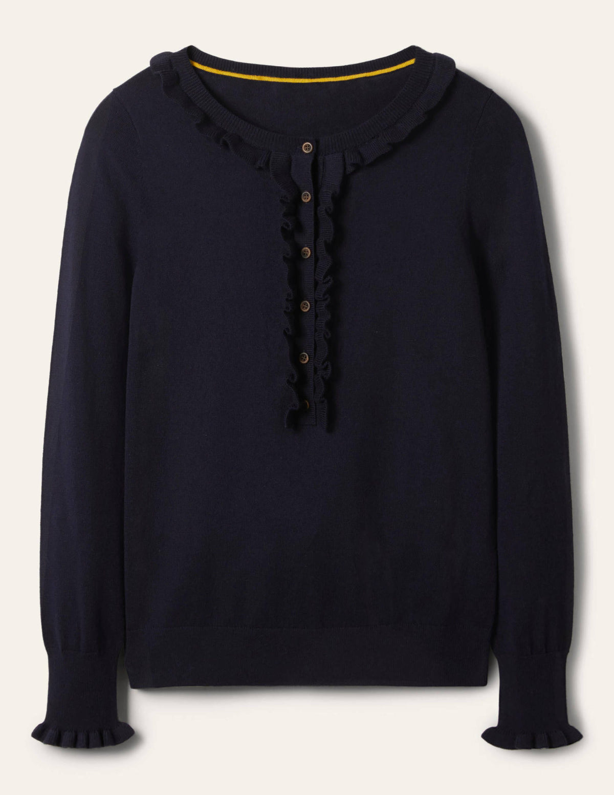 Frill Detail Henley Jumper-Navy - Image 5