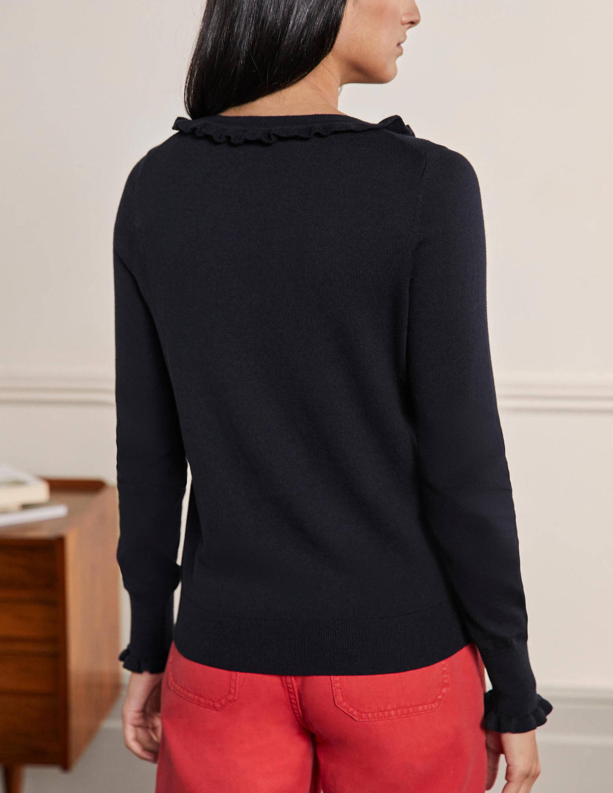 Frill Detail Henley Jumper-Navy - Image 3
