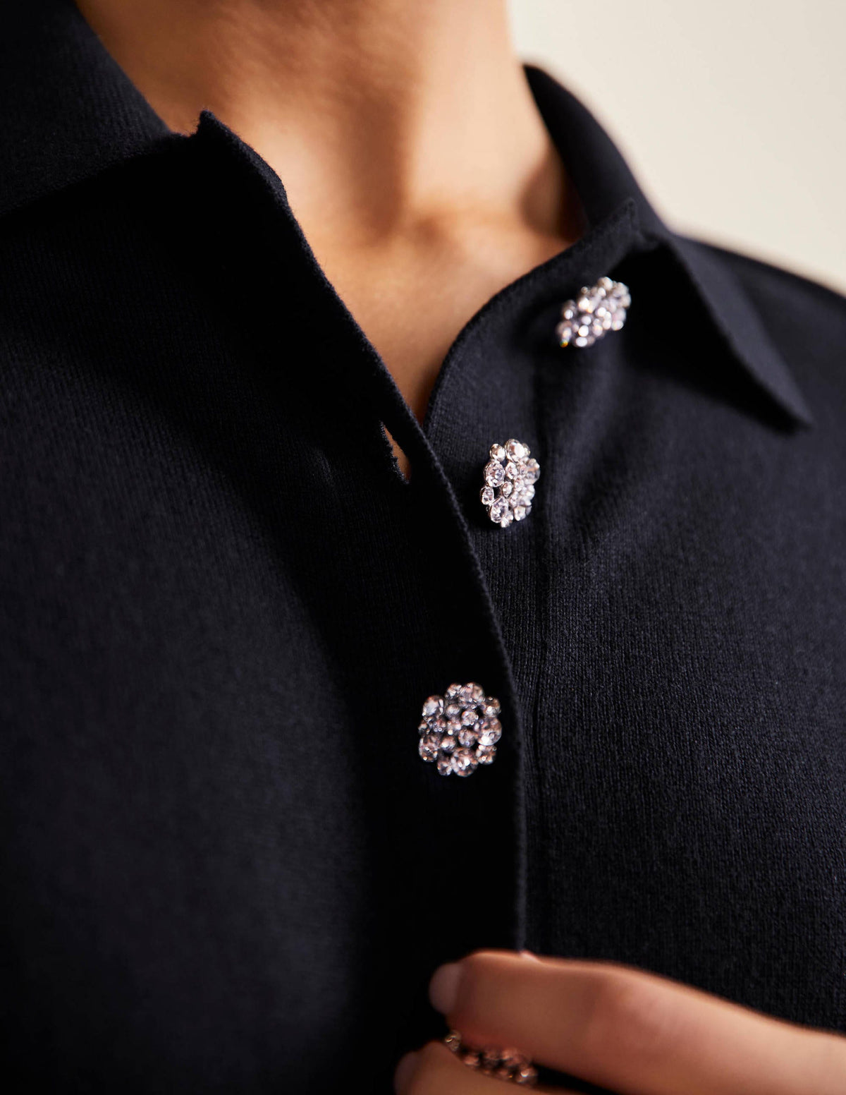 Jewelled Button Rugby Jumper-Navy - Image 2