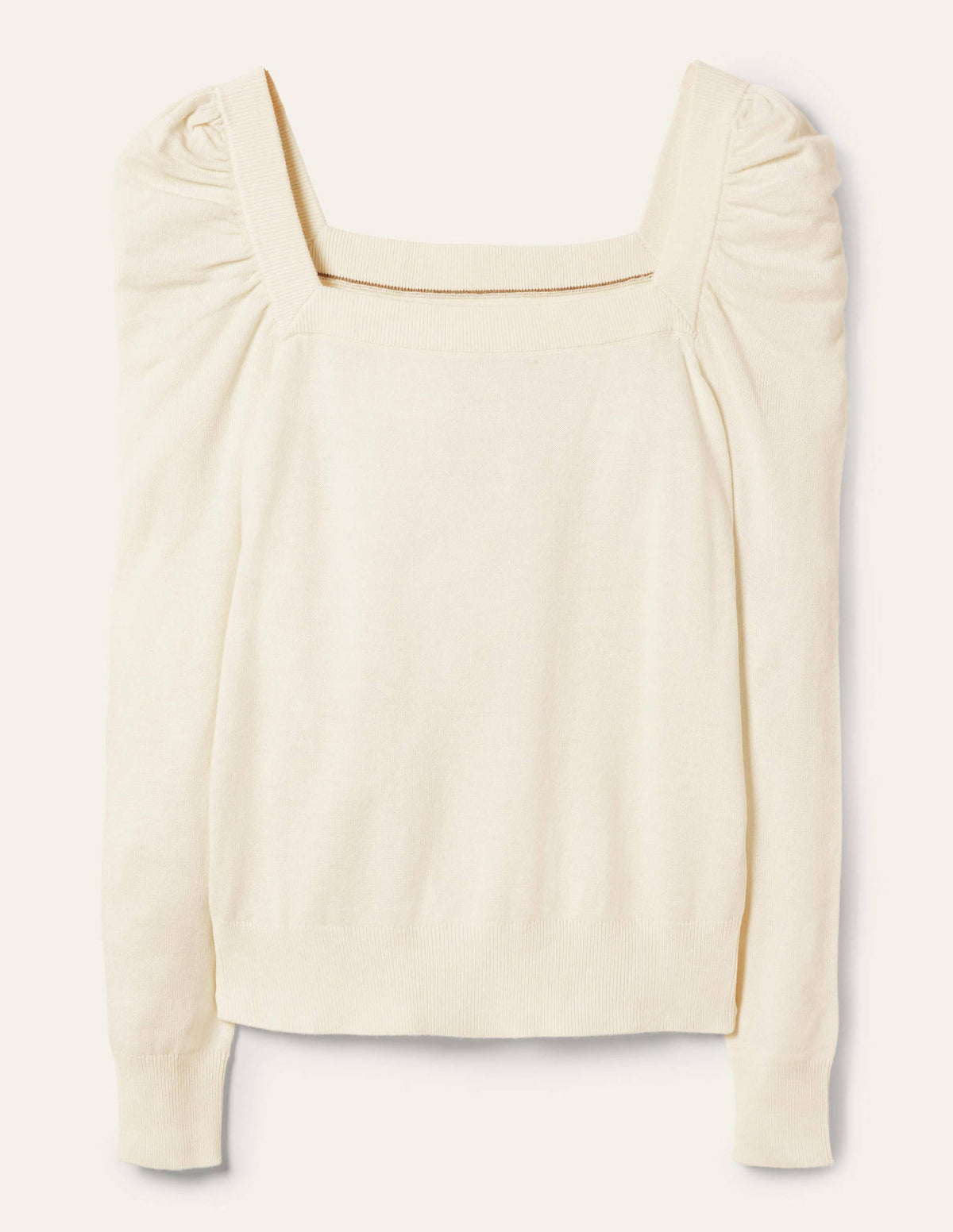 Square Neck Puff Sleeve Jumper-Ivory - Image 5