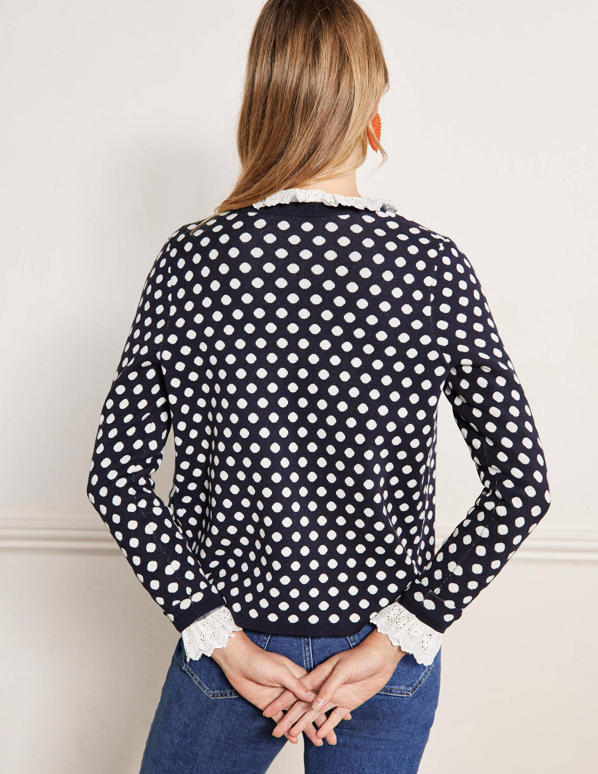 Cleo Jacquard Knitted Cardigan-Navy - Image 3