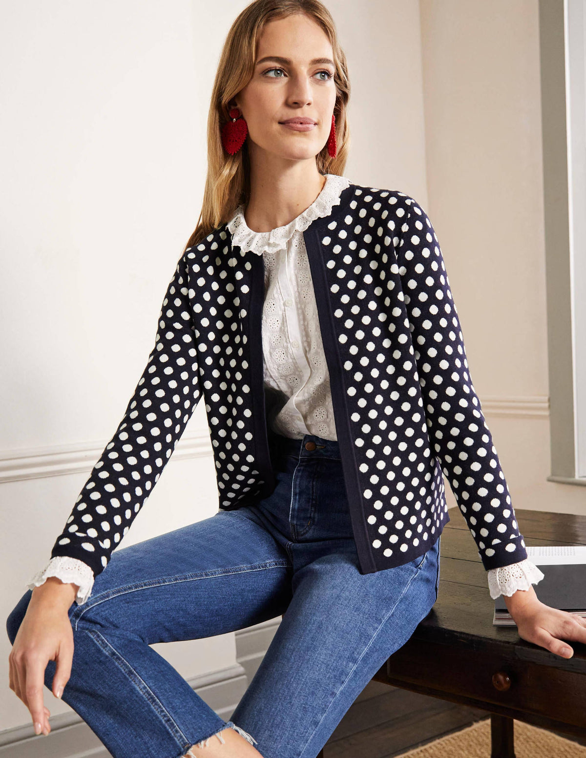 Cleo Jacquard Knitted Cardigan-Navy - Image 4