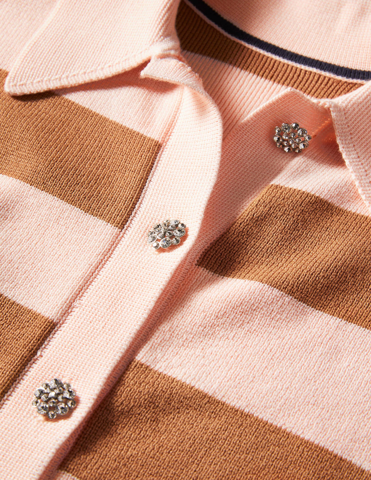 Jewel Button Collared Cardigan-Milkshake, Camel Stripe-6