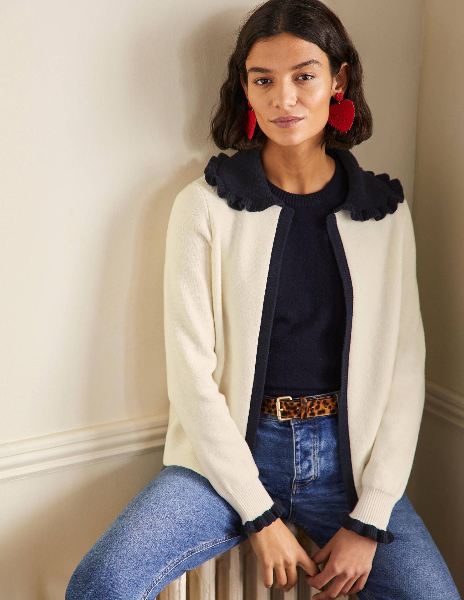Frill Collared Cardigan-Ivory/Navy-1