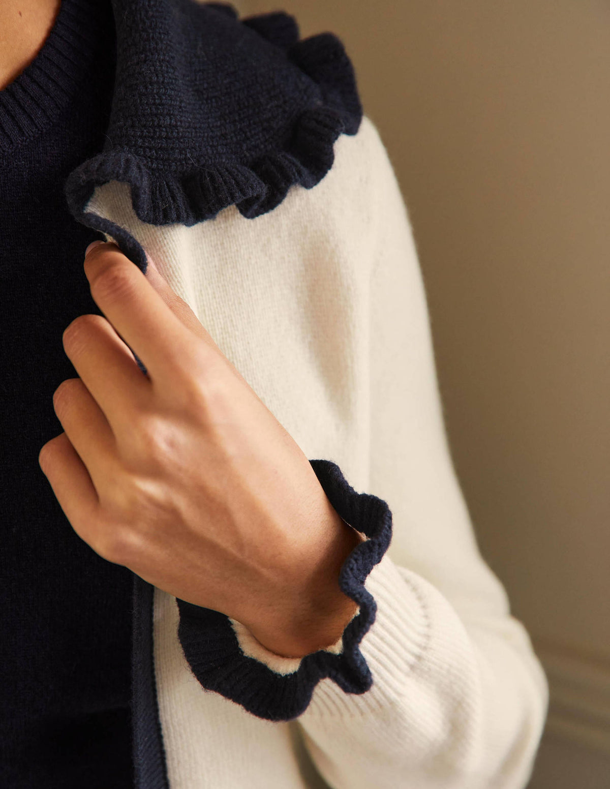 Frill Collared Cardigan-Ivory/Navy-2