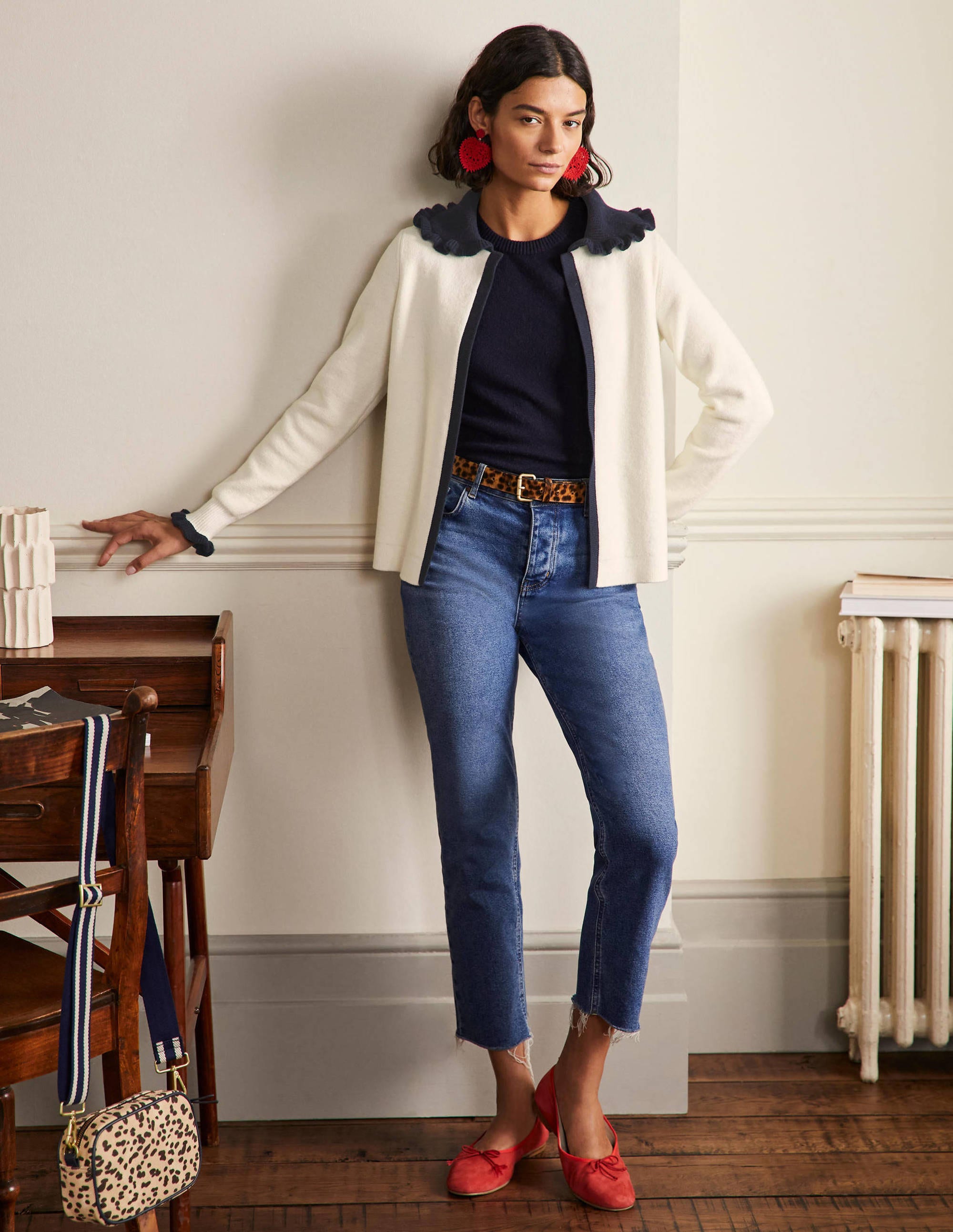 Frill Collared Cardigan-Ivory/Navy - Image 4
