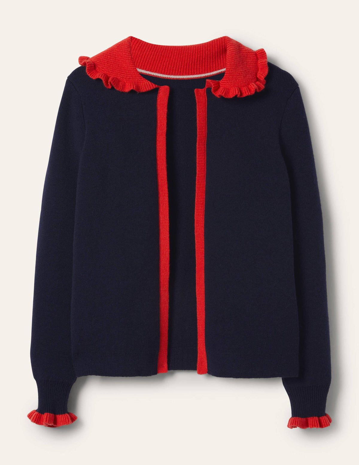 Frill Collared Cardigan-Navy/Bright Poppy-5