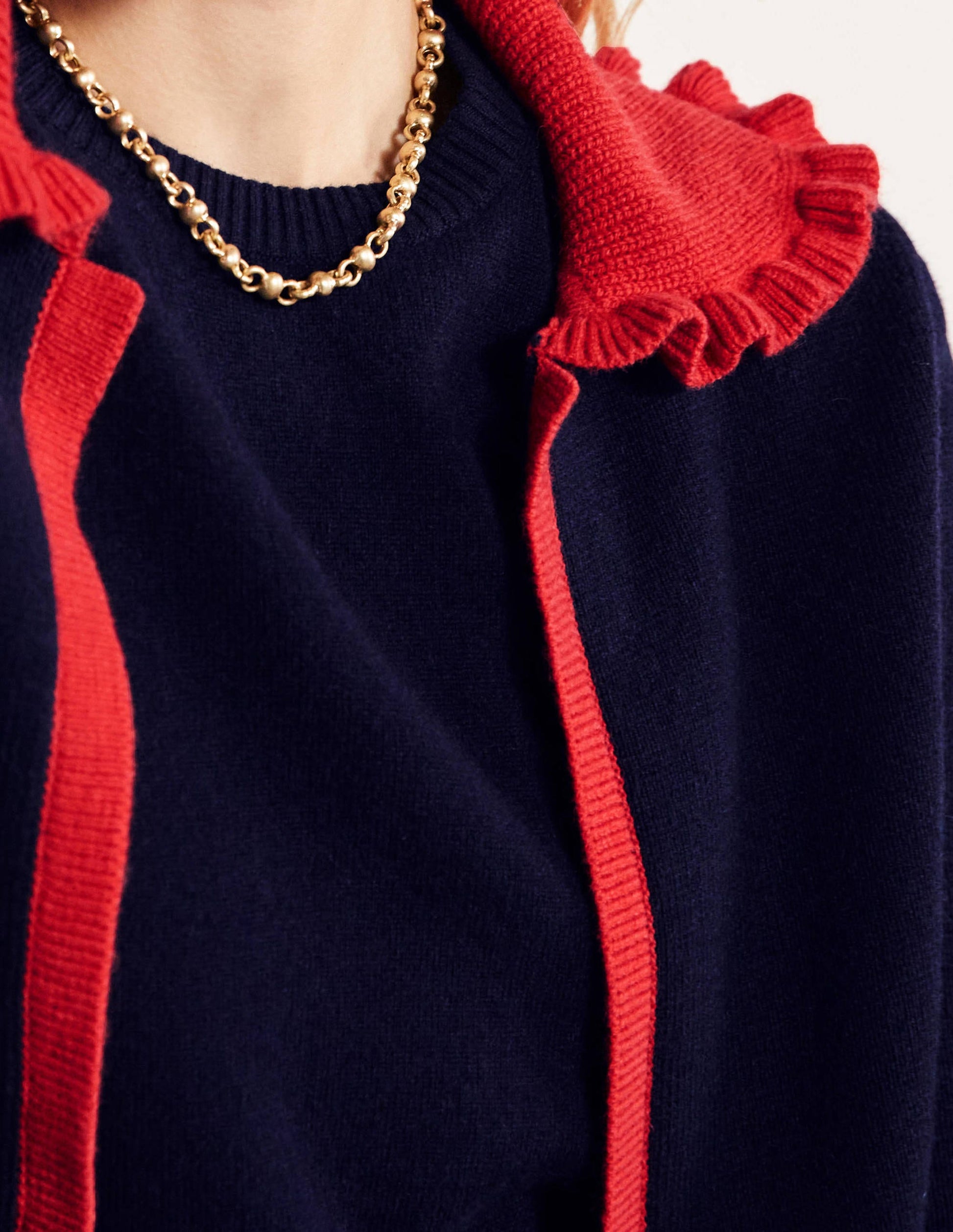 Frill Collared Cardigan-Navy/Bright Poppy-2