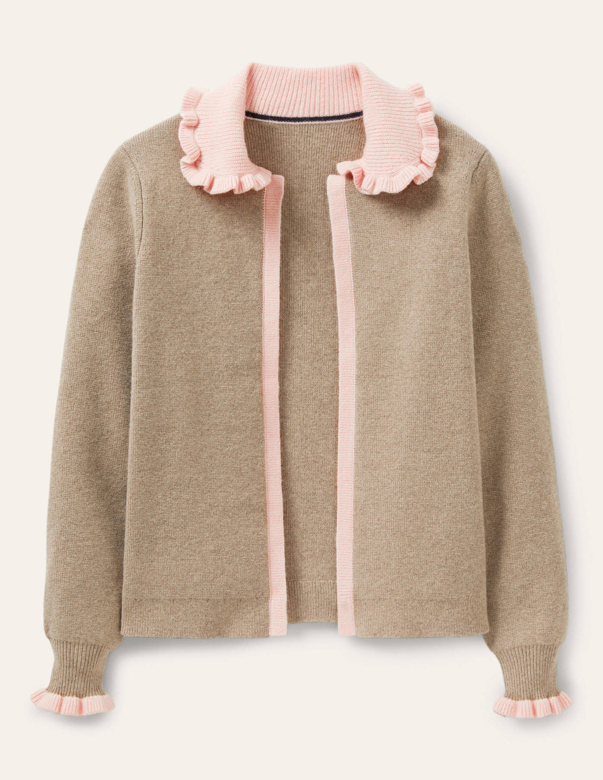 Frill Collared Cardigan-Dark Mink Melange/Milkshake - Image 5