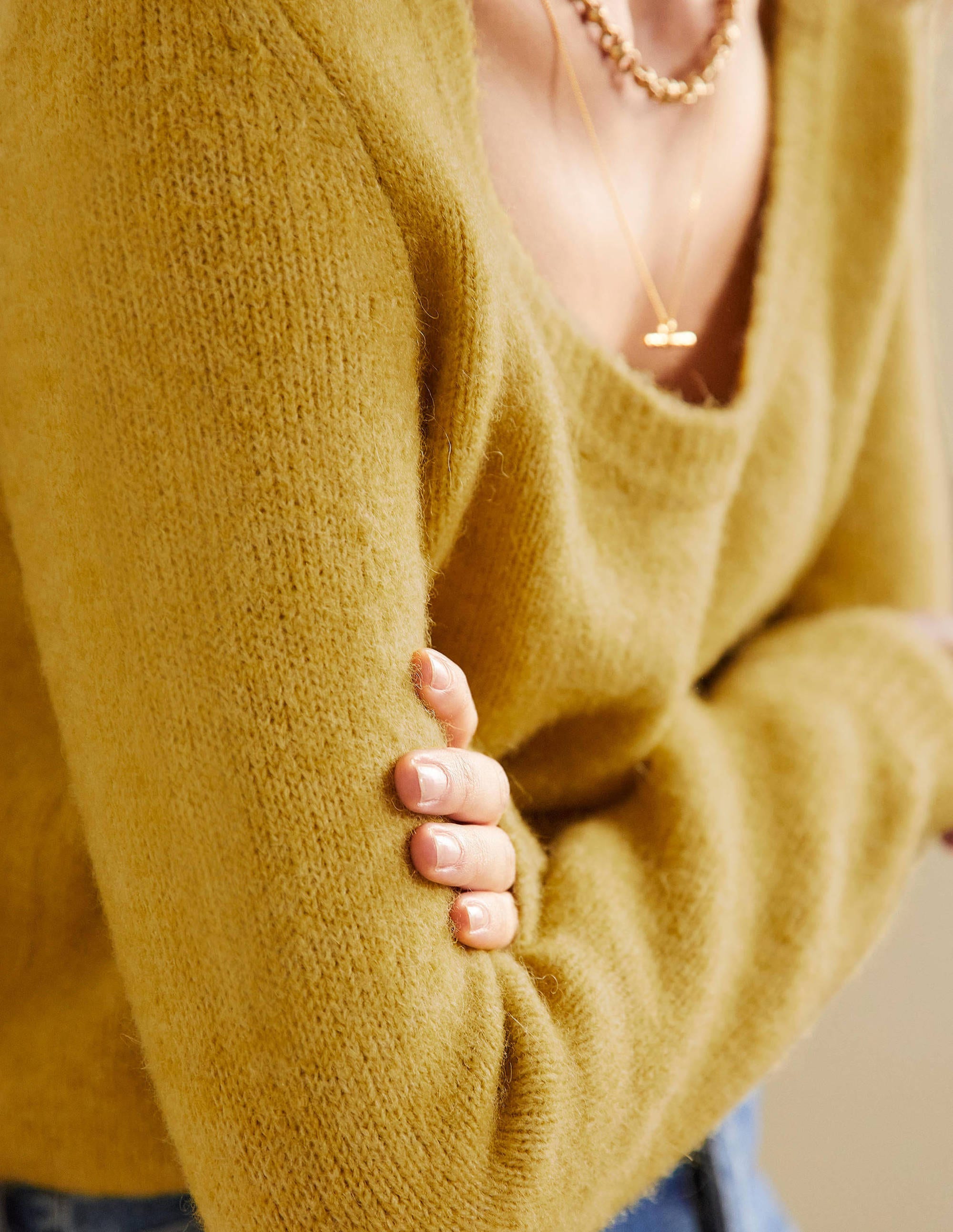 Scoop Neck Fluffy Jumper-Olive Oil - Image 2