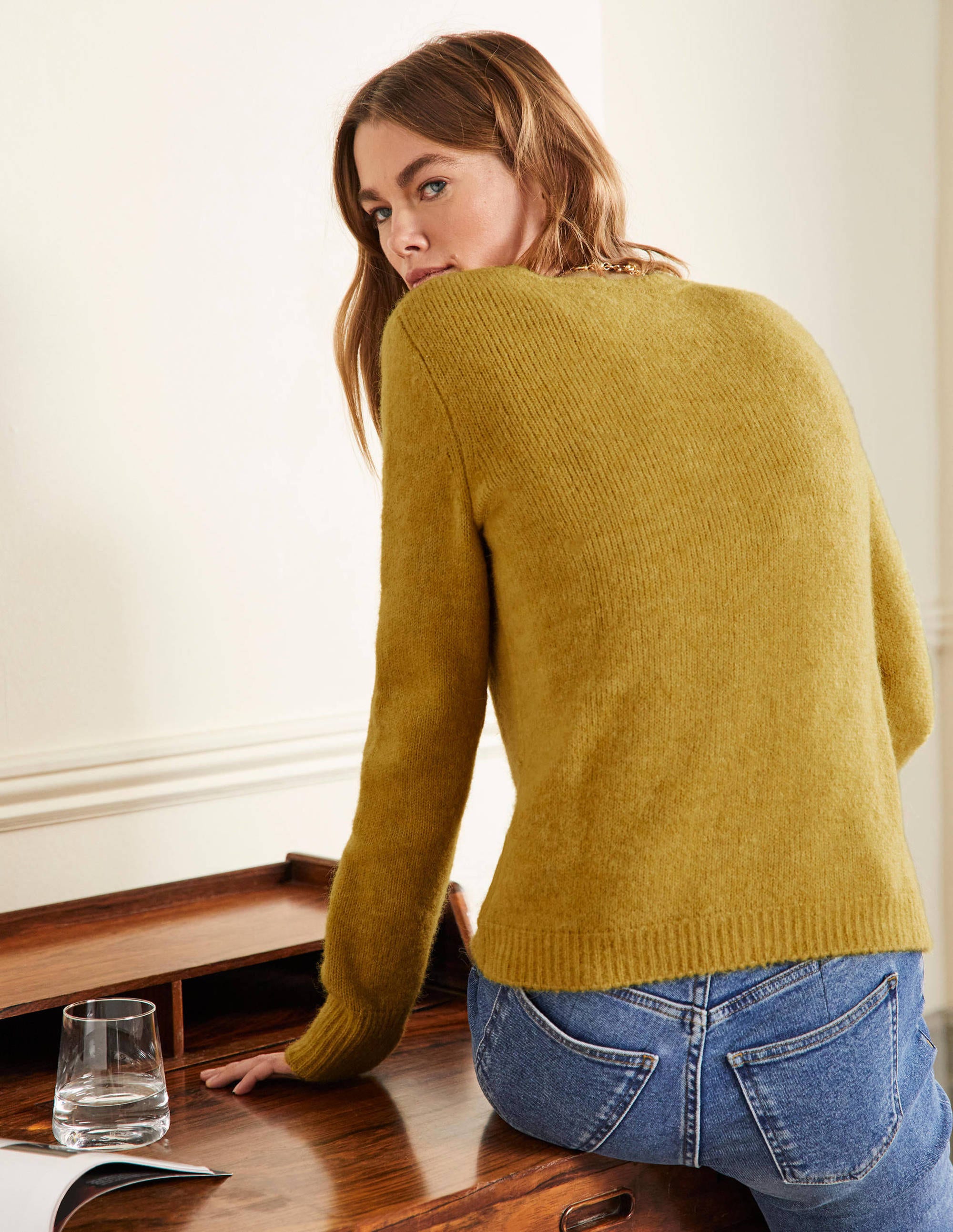 Scoop Neck Fluffy Jumper-Olive Oil - Image 3