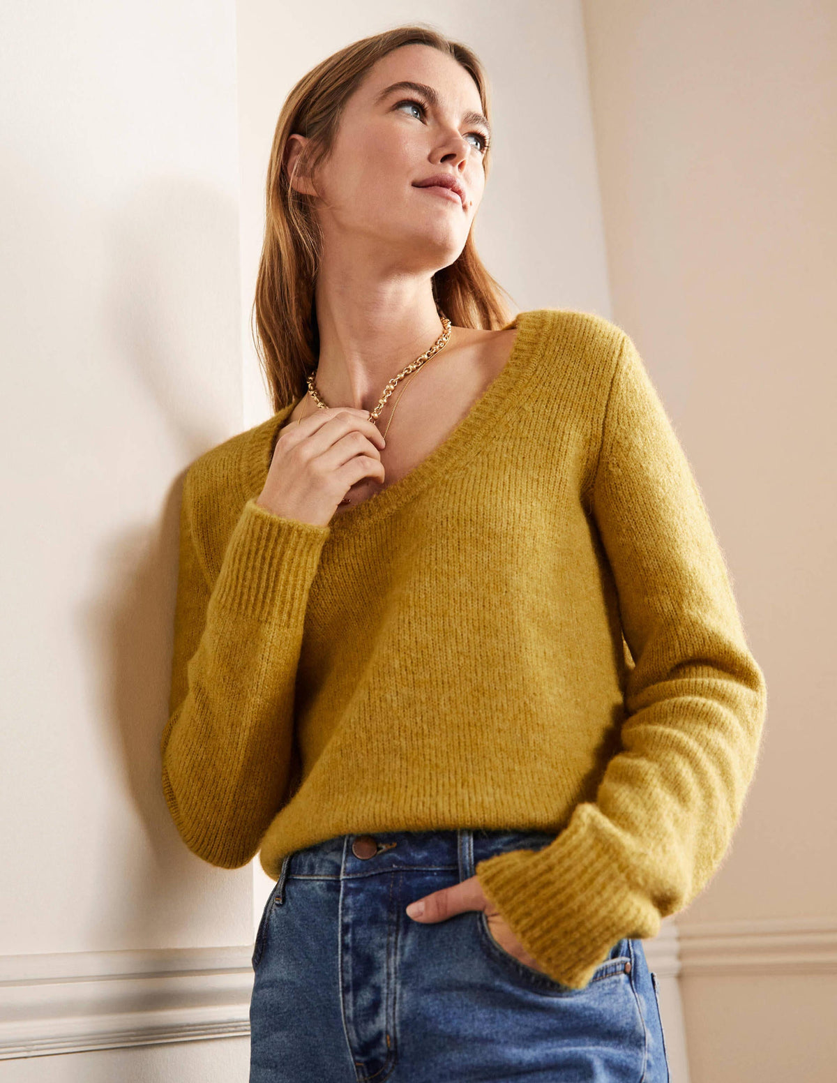 Scoop Neck Fluffy Jumper-Olive Oil-4