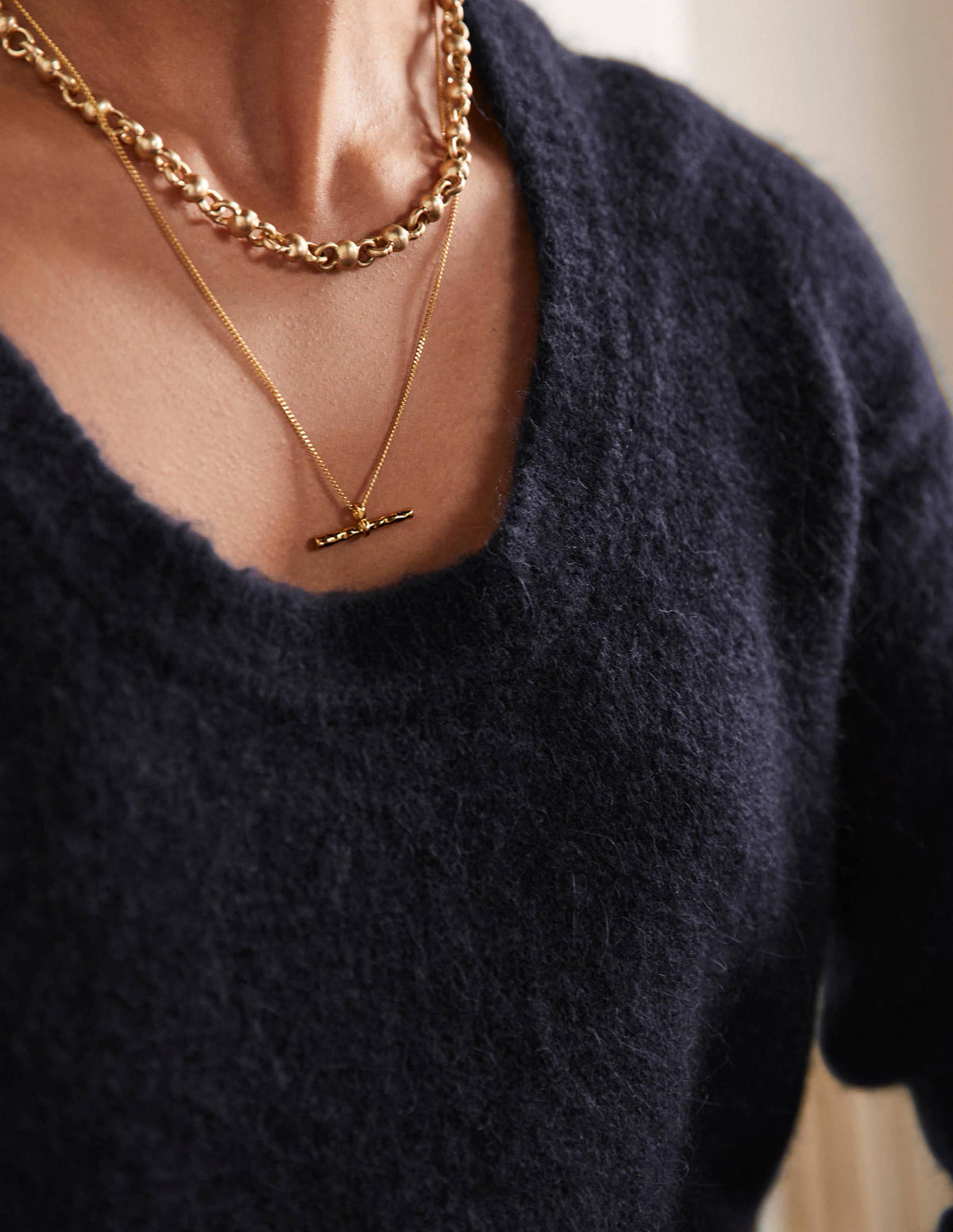Scoop Neck Fluffy Jumper-Navy - Image 2