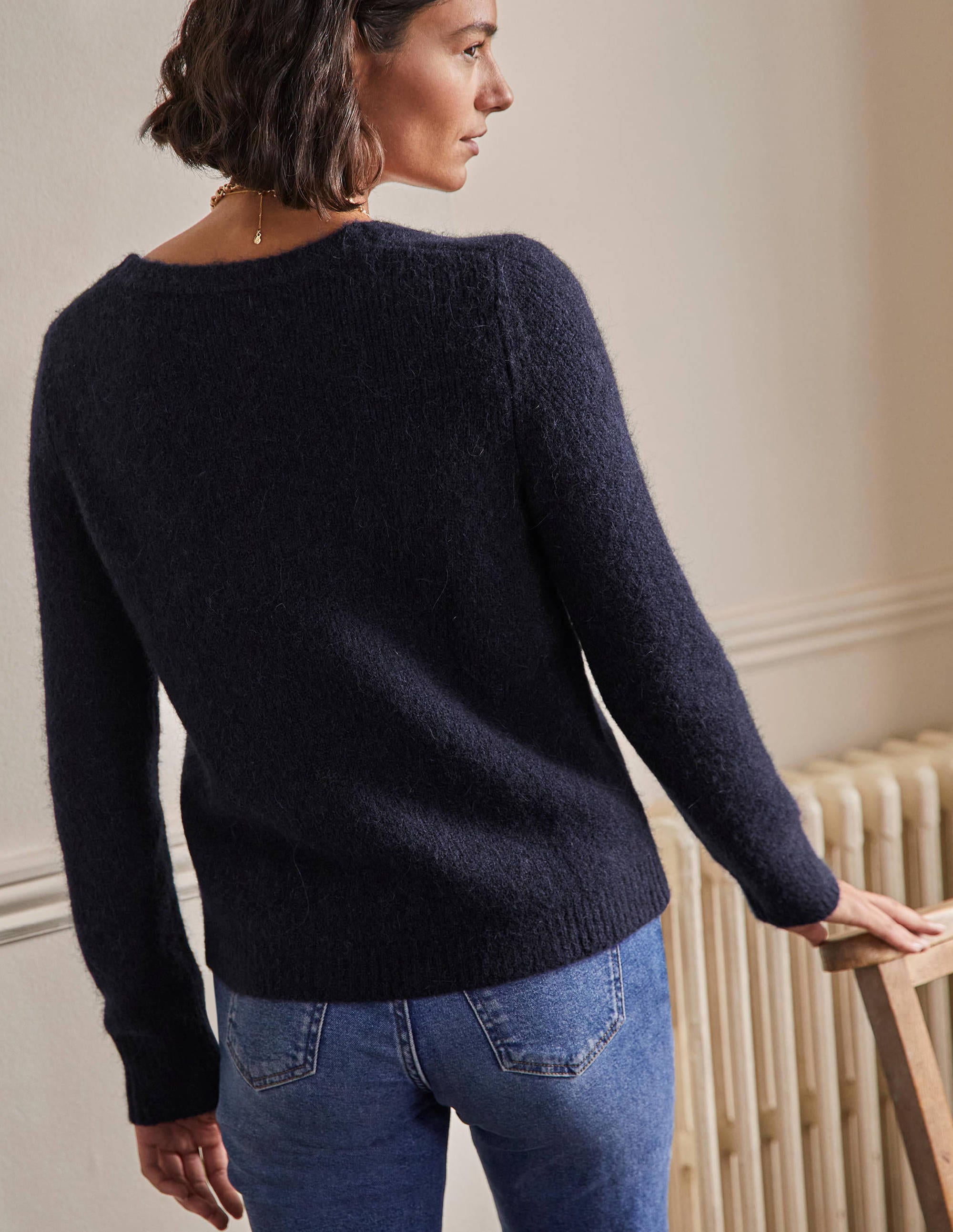 Scoop Neck Fluffy Jumper-Navy - Image 3