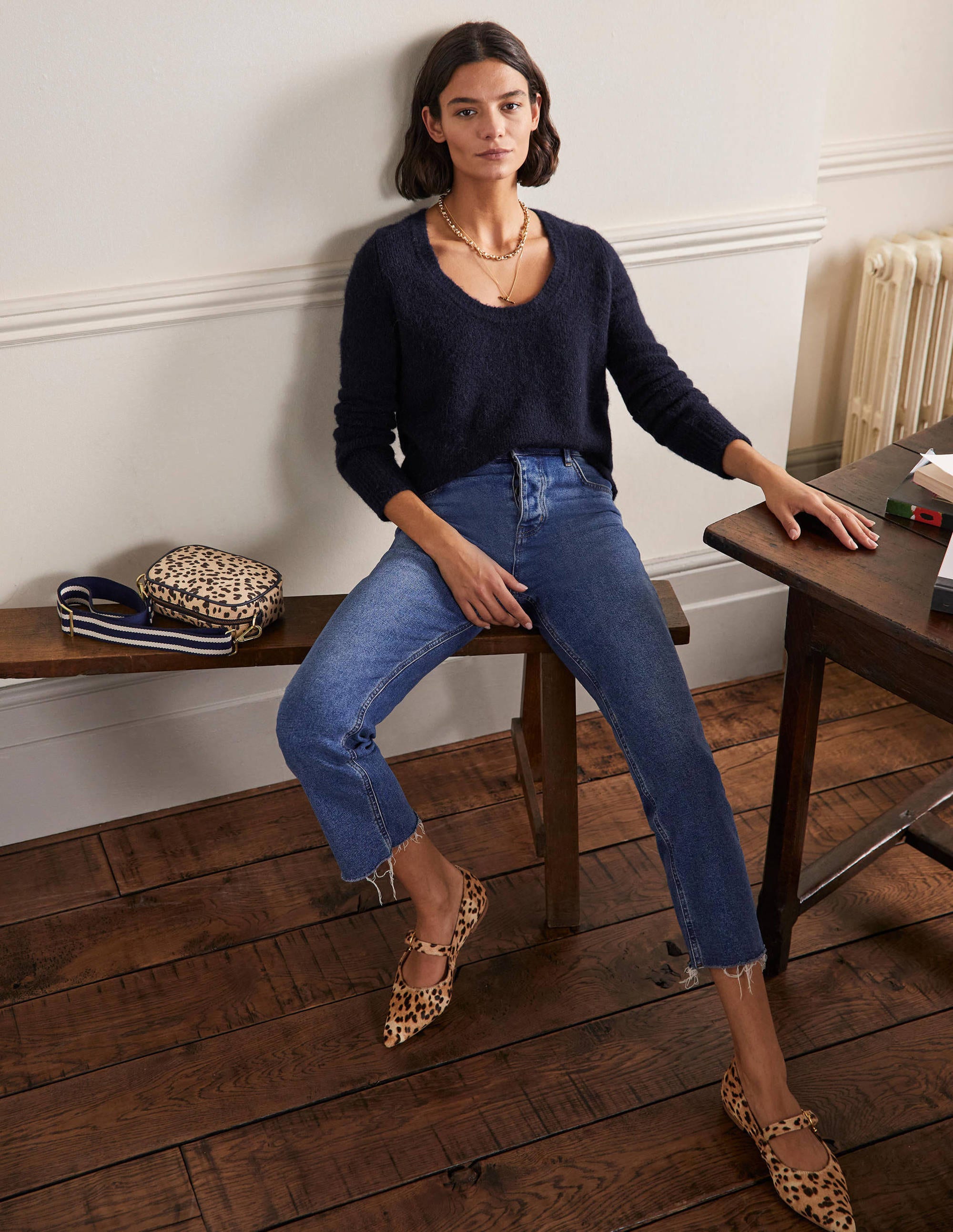 Scoop Neck Fluffy Jumper-Navy - Image 4